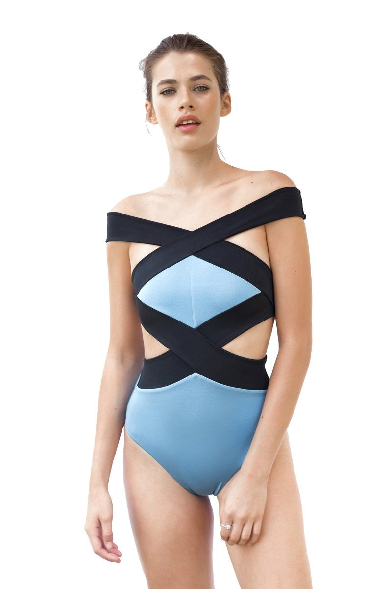 Movom Swimwear-Coretta Banded Cross Swimsuit-Bikini & Mayo-1-Milagron.com