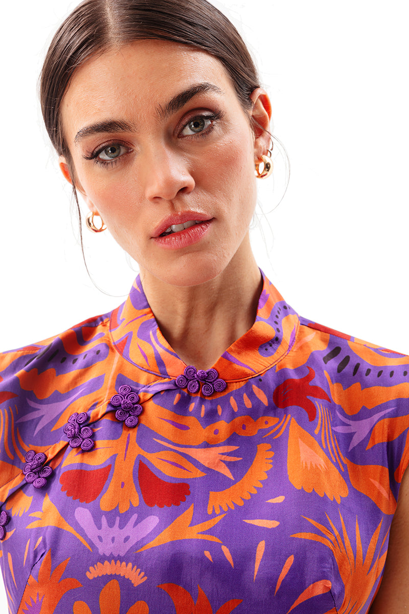 Movom Swimwear-Mauve Maxi Cheongsam Dress-Elbise-3-Milagron.com