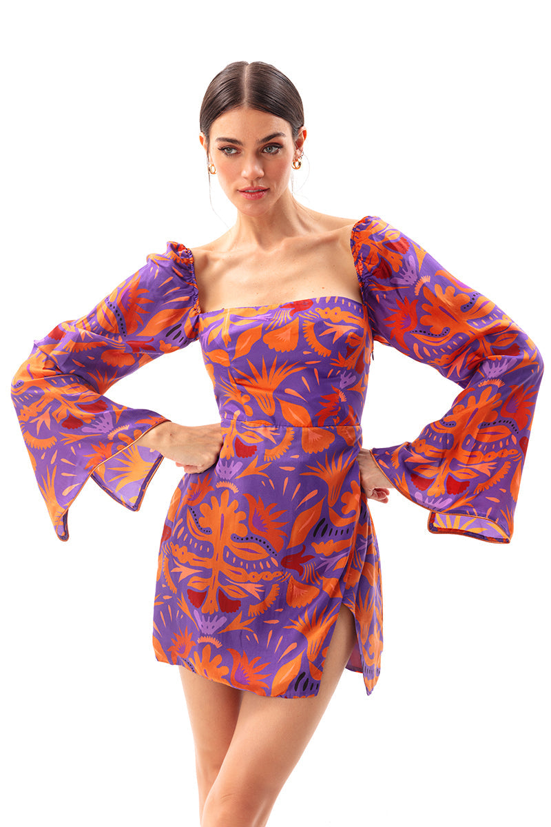 Movom Swimwear-Mauve Square Neck Dress-Elbise-2-Milagron.com