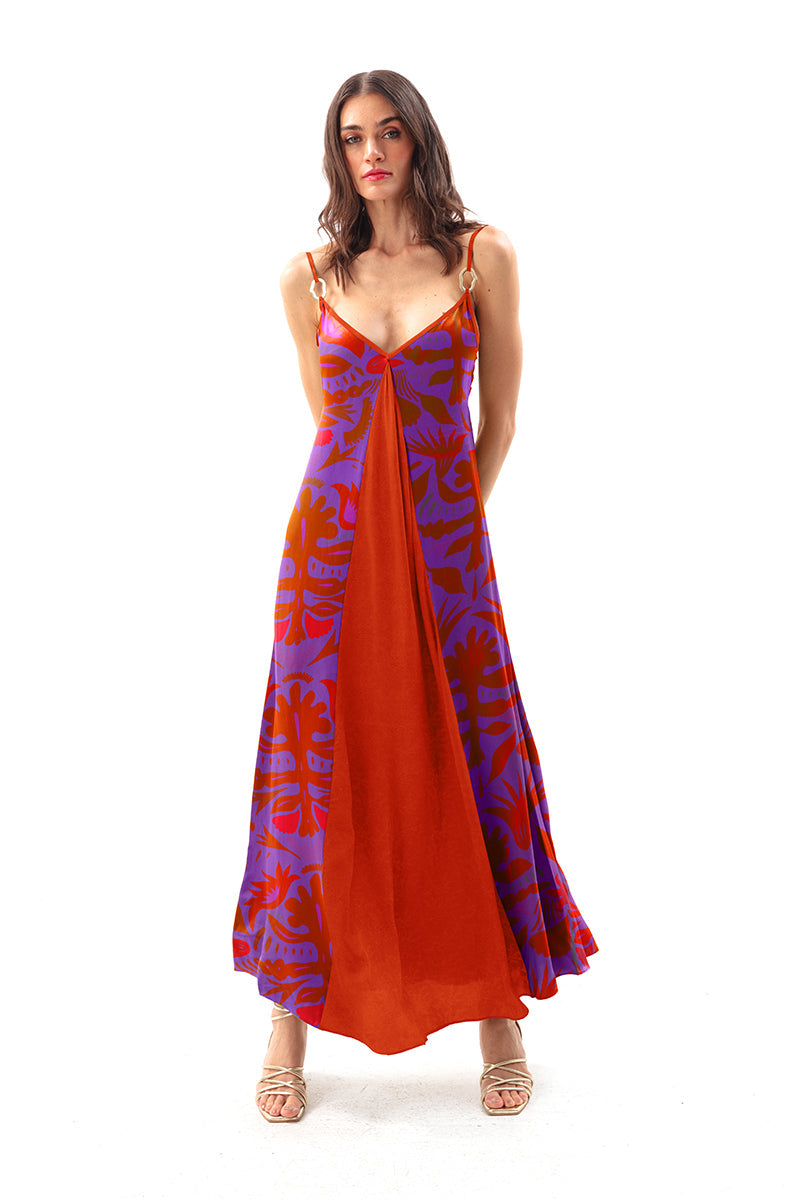 Movom Swimwear-Mauve V Neck Maxi Dress-Elbise-1-Milagron.com