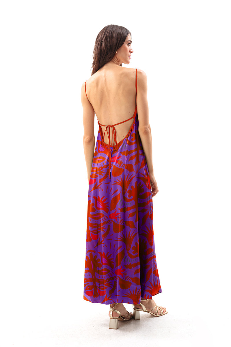 Movom Swimwear-Mauve V Neck Maxi Dress-Elbise-3-Milagron.com