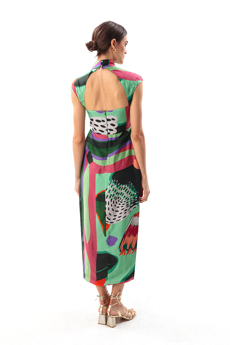 Movom Swimwear-Sylvia Maxi Cheongsam Dress-Elbise-2-Milagron.com