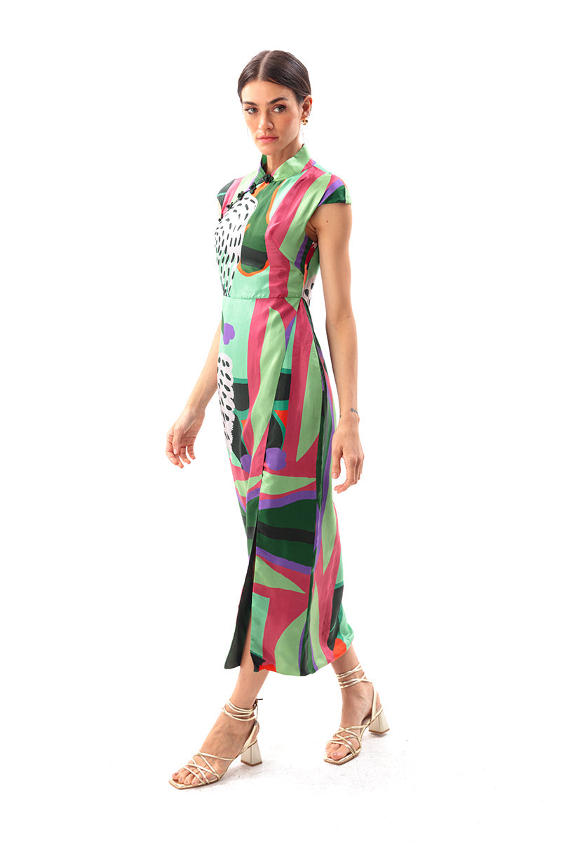 Movom Swimwear-Sylvia Maxi Cheongsam Dress-Elbise-4-Milagron.com