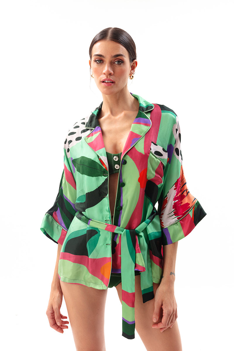 Movom Swimwear-Sylvia Pajama Style Shirt-Bluz-1-Milagron.com