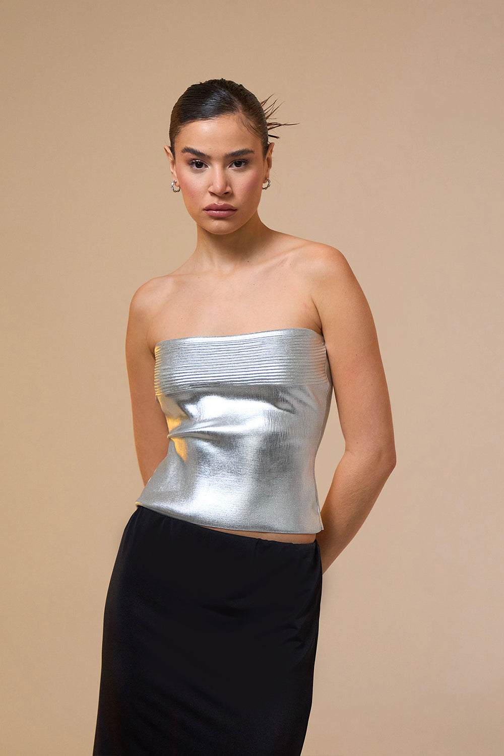 Mozto-Cruz Silver Printed Straplez Crop Top Bustiyer-Büstiyer-2-Milagron.com