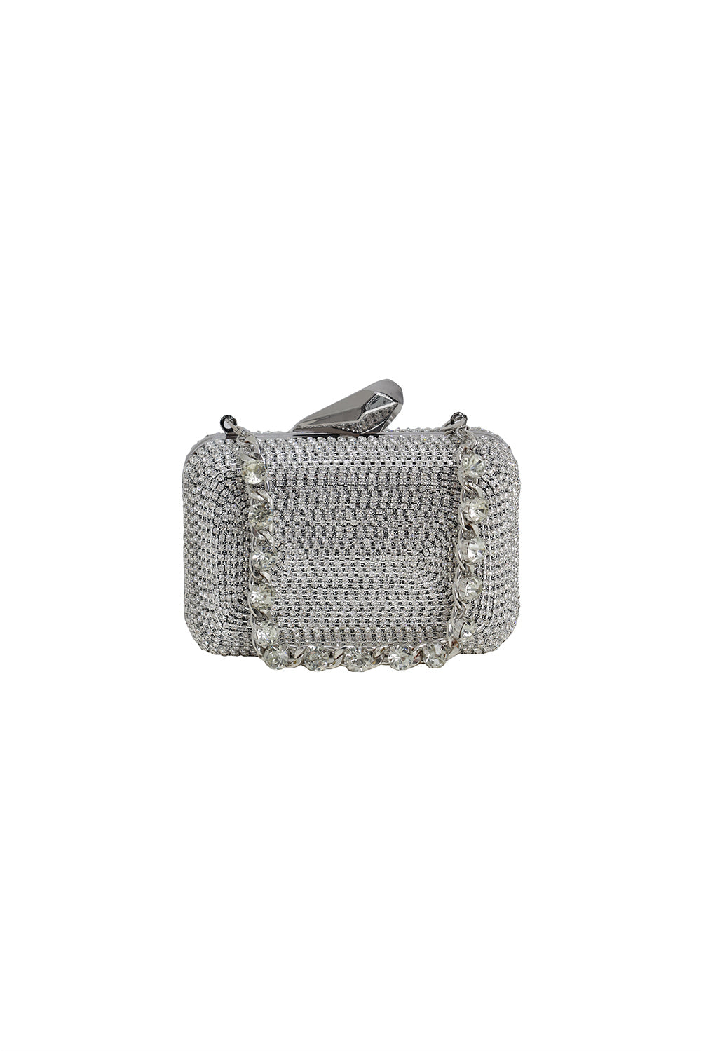 Eloura Gümüş Taşlı Clutch Abiye Çanta - 1