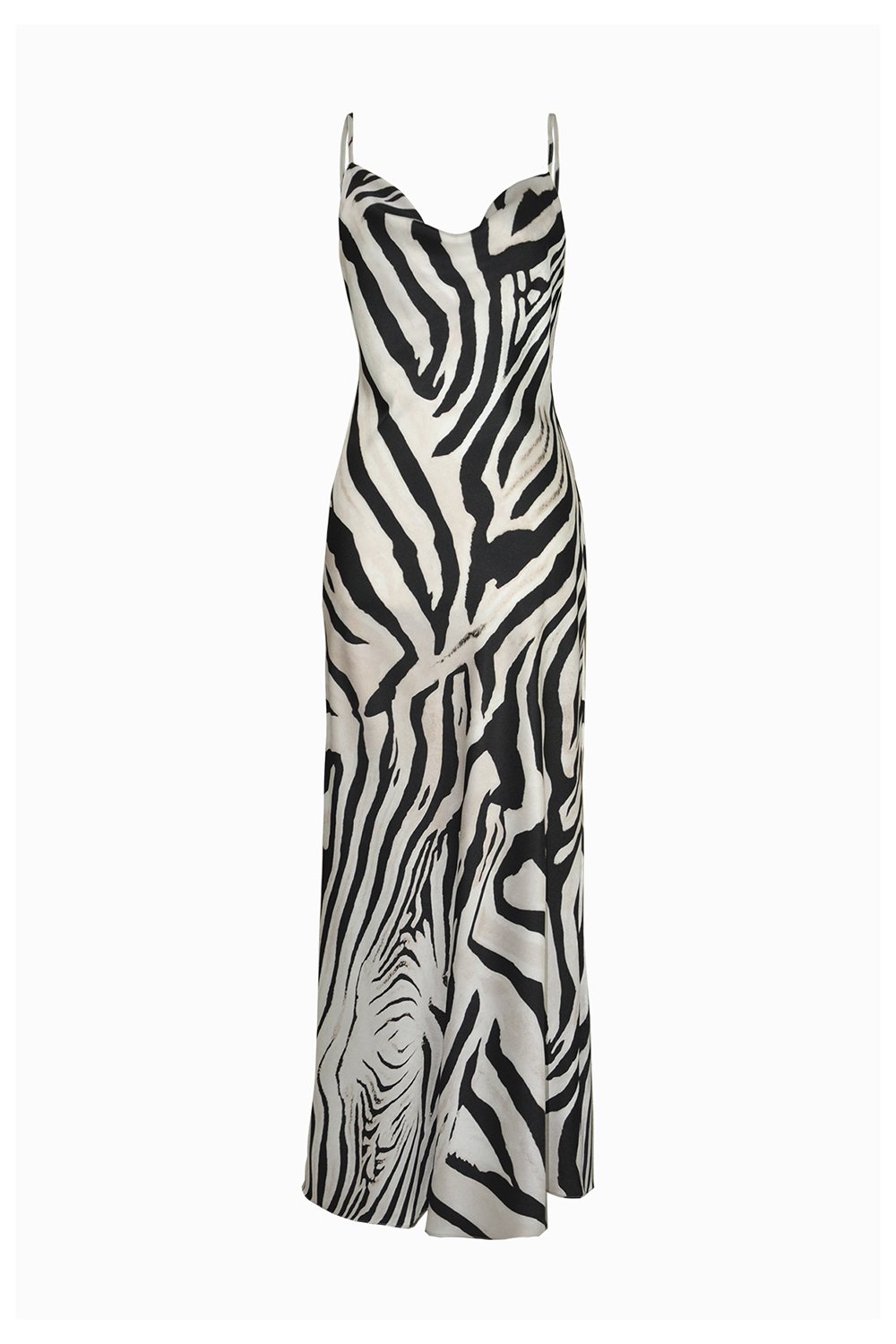 Mozto-Jace Saten Zebra Desenli Uzun Slip Elbise-Elbise-1-Milagron.com