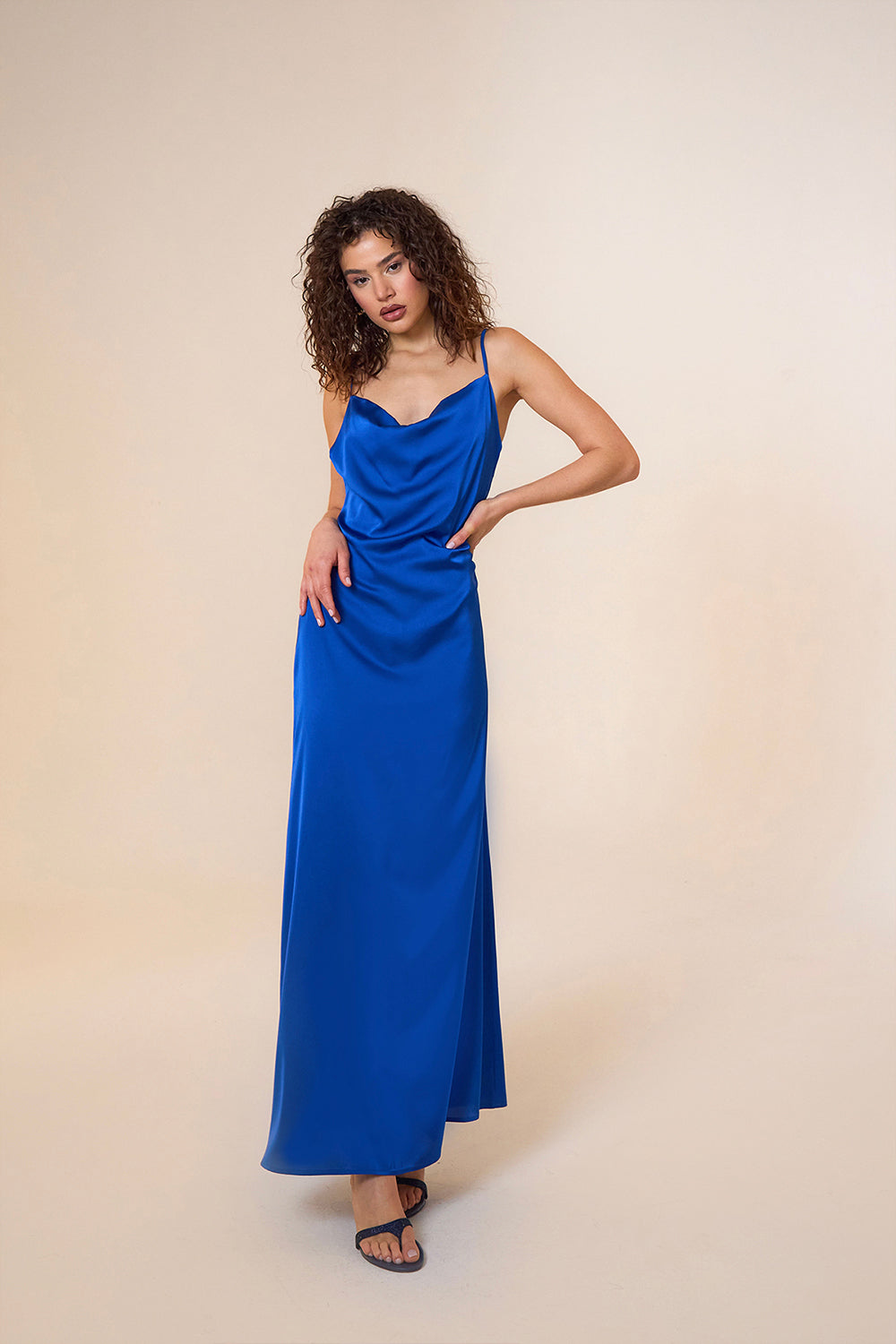 Mozto-Jace Satin Blue Maxi Slip Dress-Elbise-1-Milagron.com
