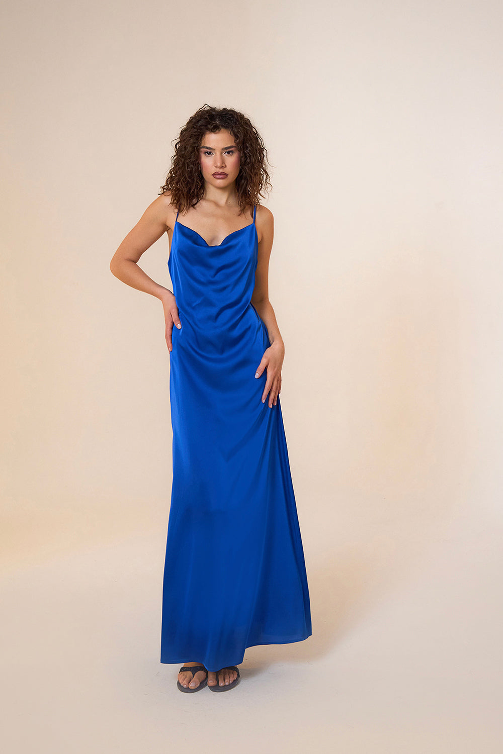 Mozto-Jace Satin Blue Maxi Slip Dress-Elbise-3-Milagron.com