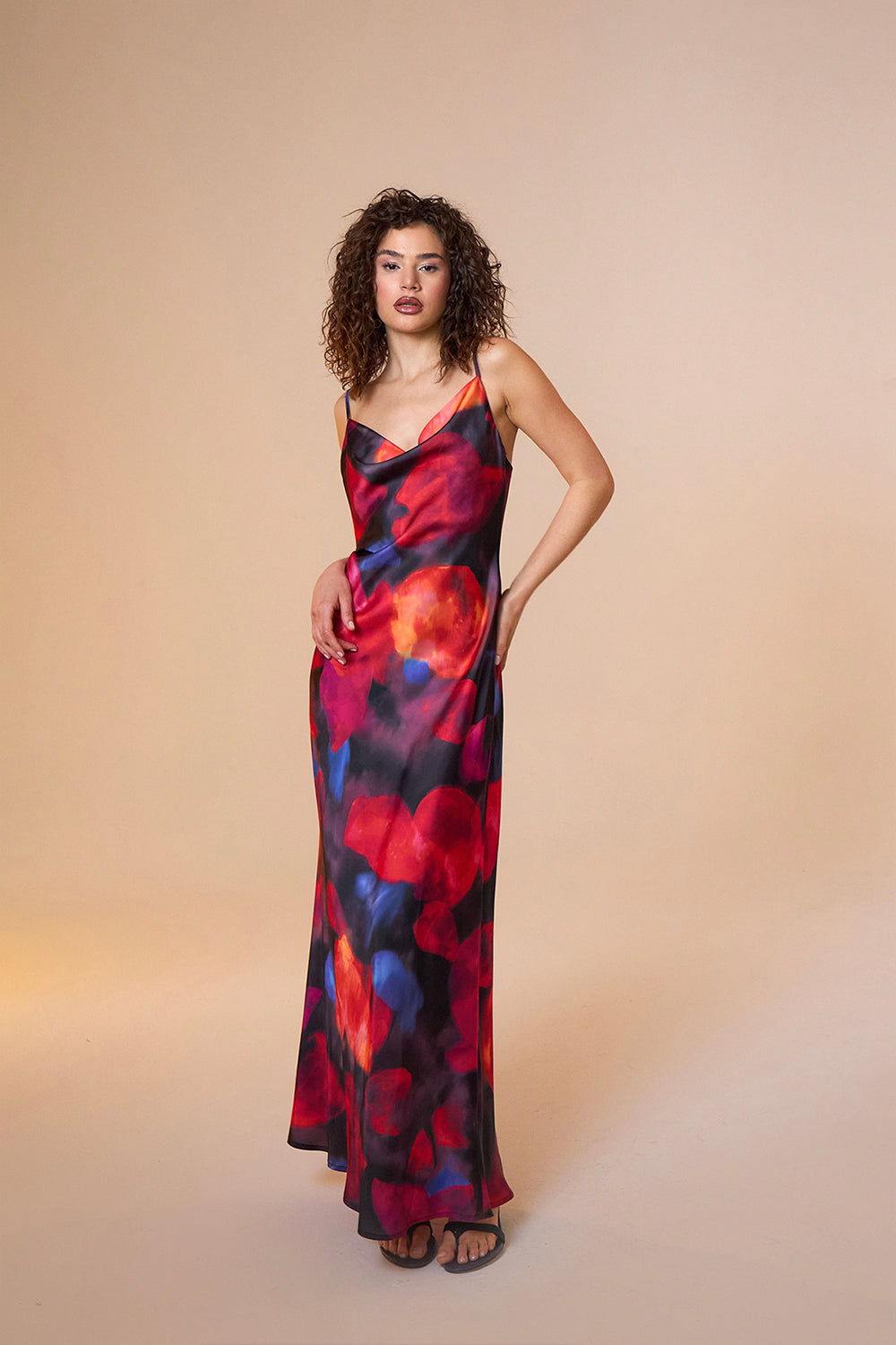 Mozto-Jace Satin Multicolor Print Maxi Slip Dress-Elbise-2-Milagron.com
