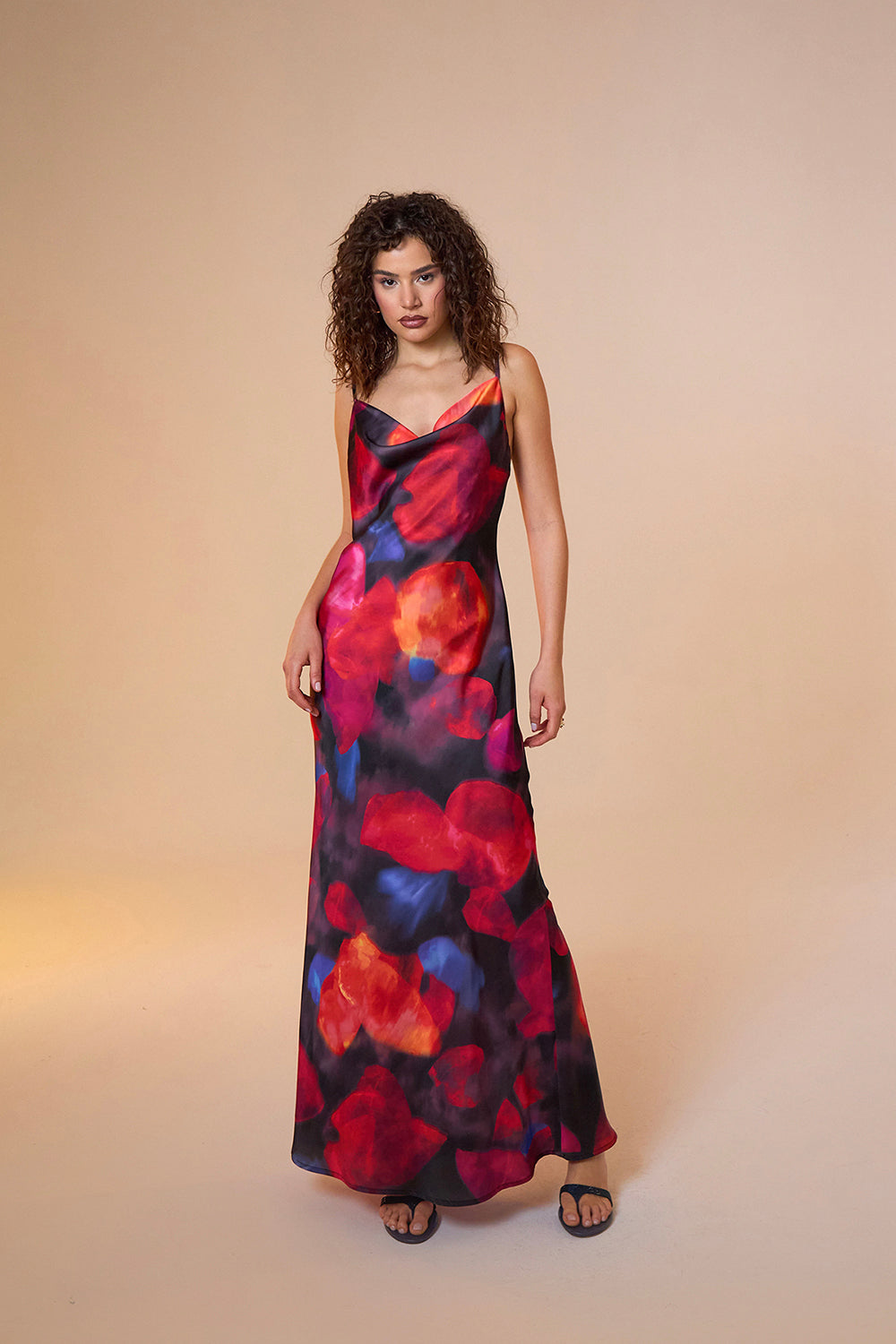 Mozto-Jace Satin Multicolor Print Maxi Slip Dress-Elbise-3-Milagron.com