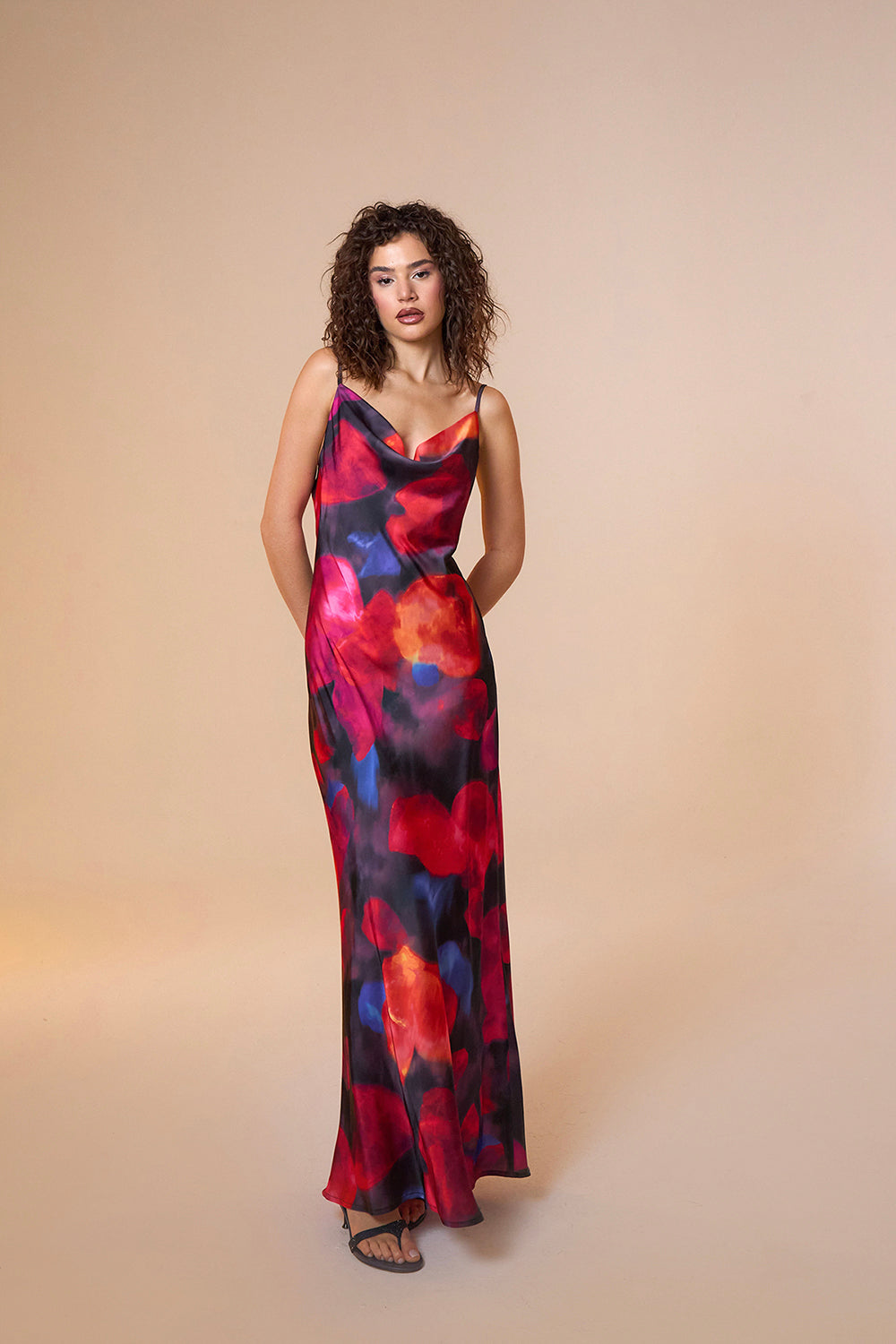 Mozto-Jace Satin Multicolor Print Maxi Slip Dress-Elbise-4-Milagron.com