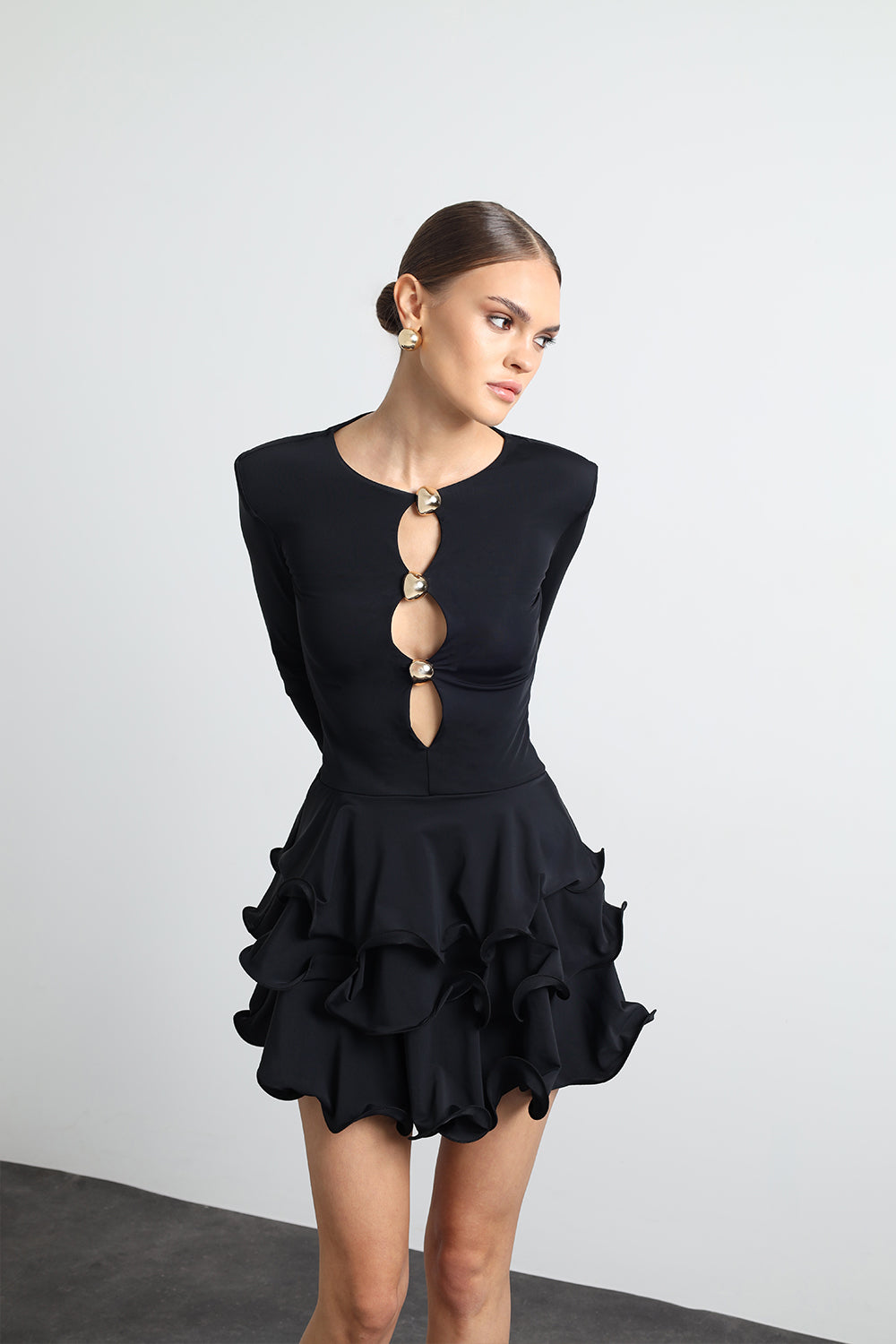 Julisse Siyah Uzun Kollu Misinalı Mini Elbise - 4