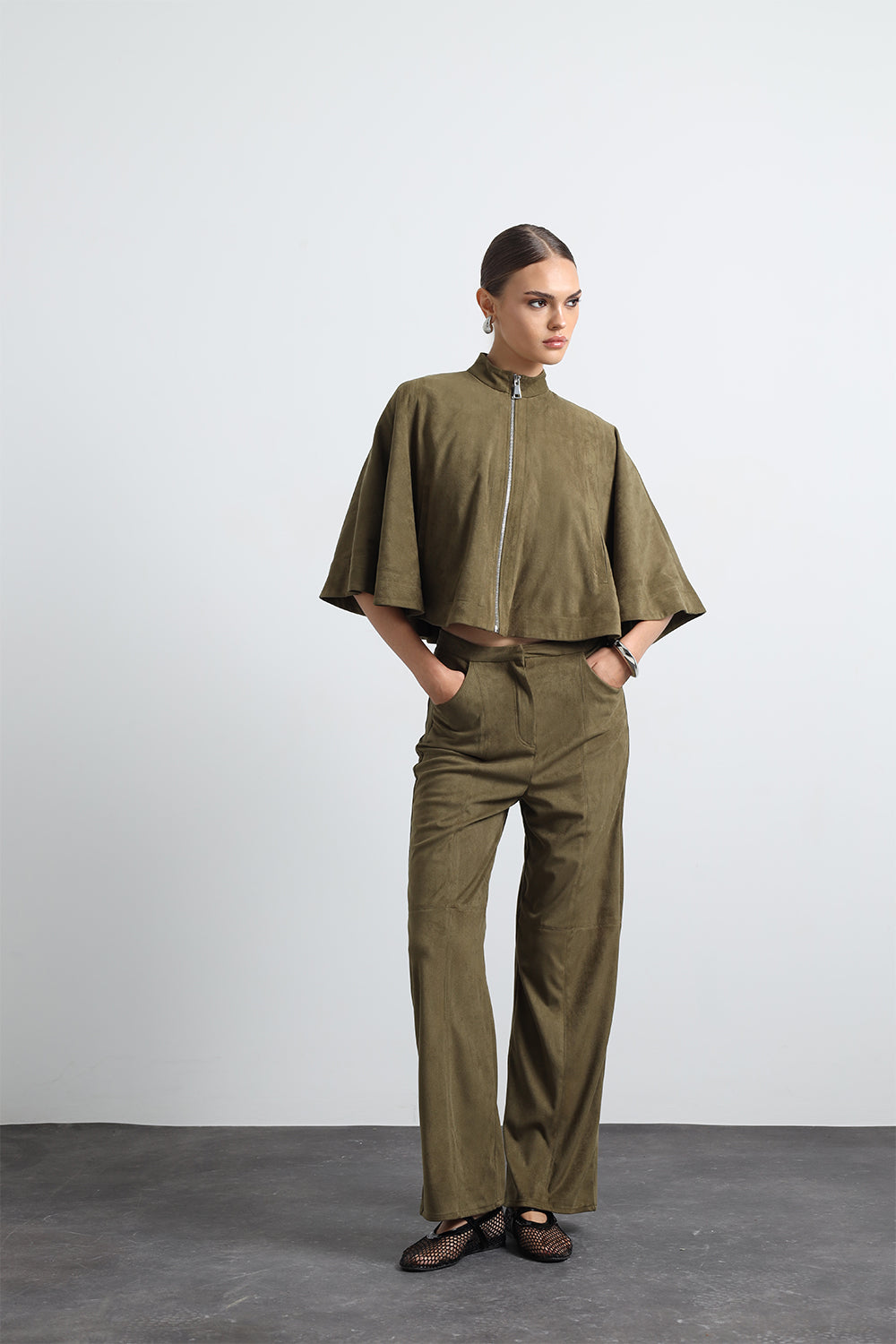 Lenia Süet Yeşil Panço - 0