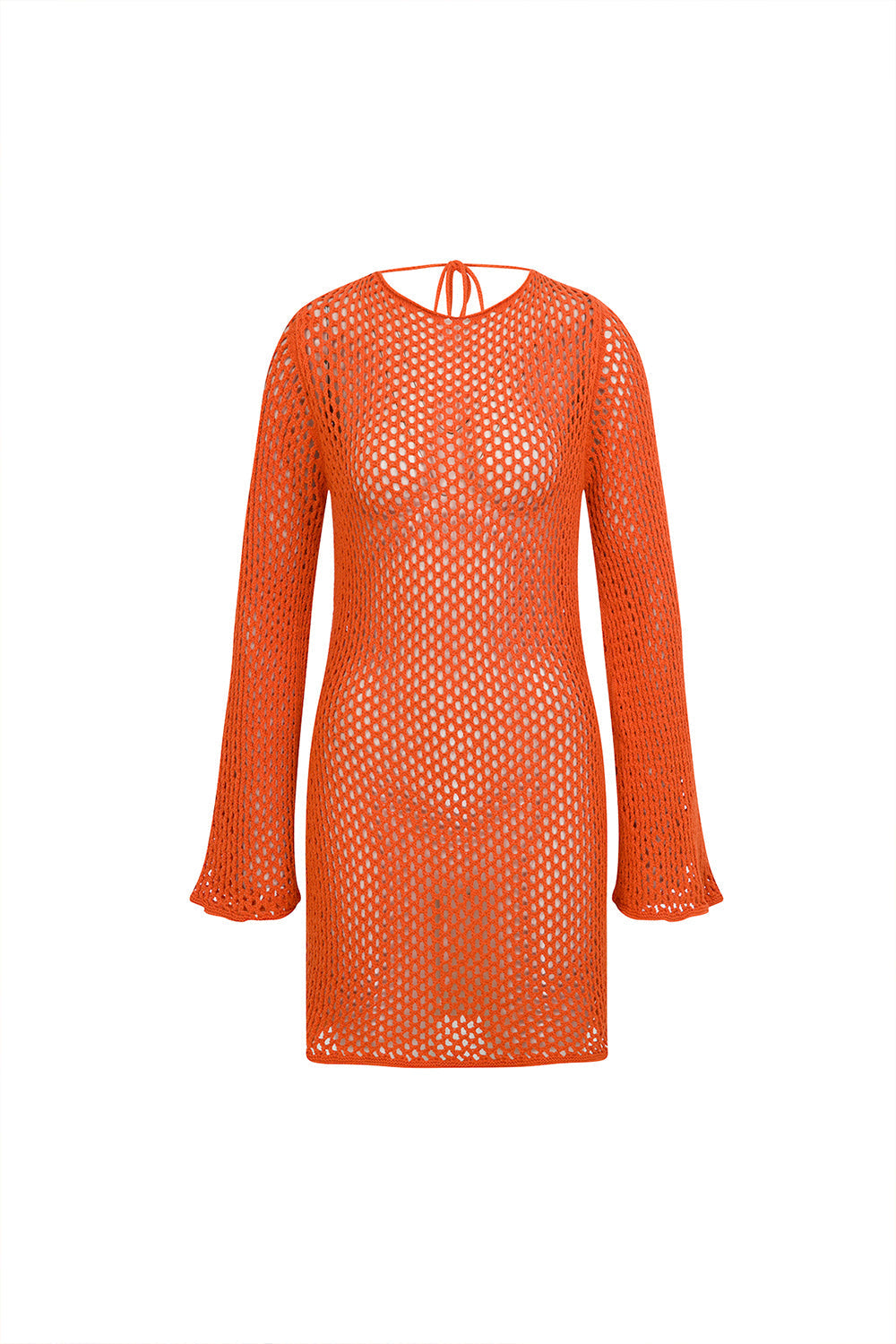 Mozto-Luna Knitted Orange Mini Beach Dress-Elbise-5-Milagron.com