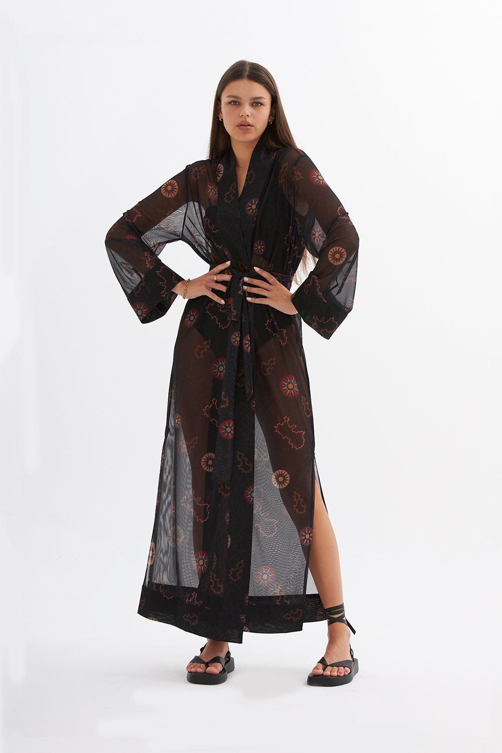 Mozto-Madelyn Güneş Baskılı Siyah Tül Kimono-Kimono-4-Milagron.com