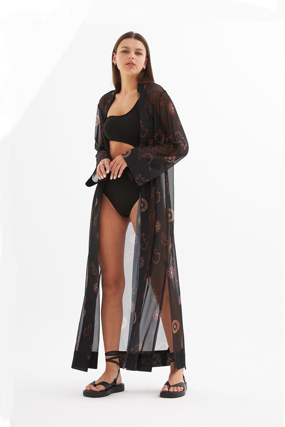 Mozto-Madelyn Güneş Baskılı Siyah Tül Kimono-Kimono-5-Milagron.com