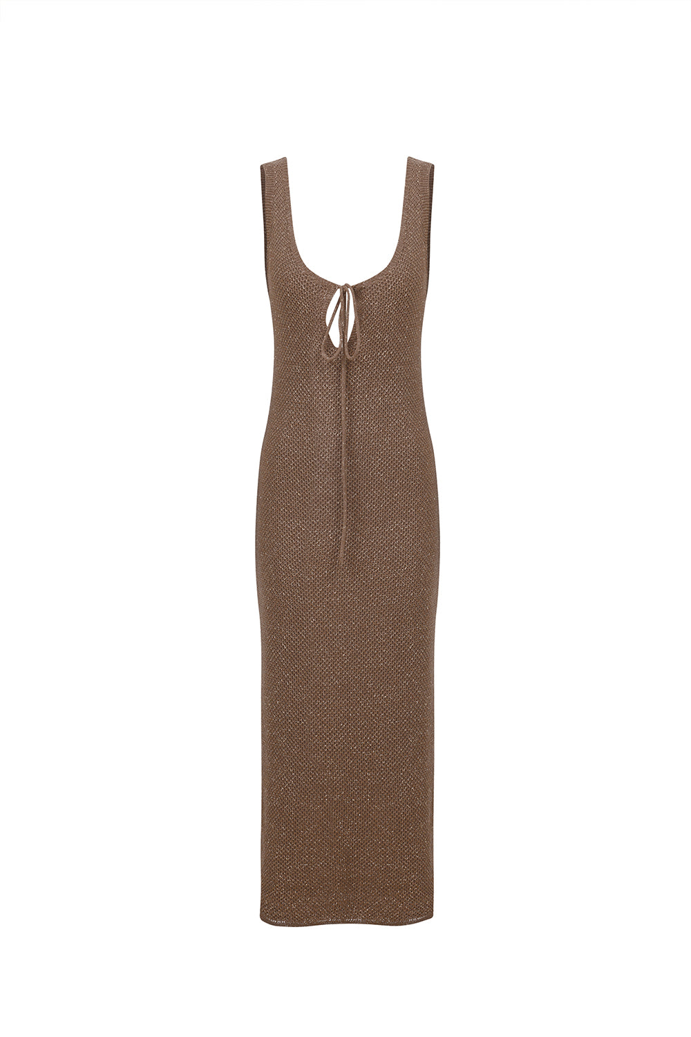 Mozto-Noor Brown Knitted Midi Dress-Elbise-4-Milagron.com