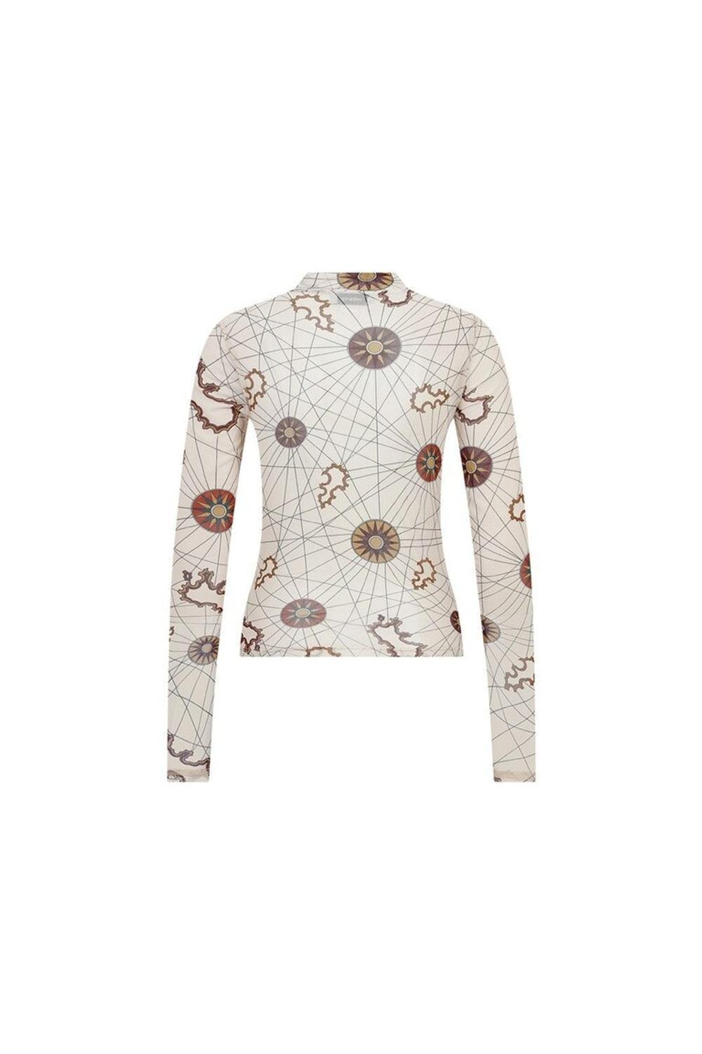 Mozto-Nora Güneş Baskılı Bej Tül Body-T-Shirts-1-Milagron.com