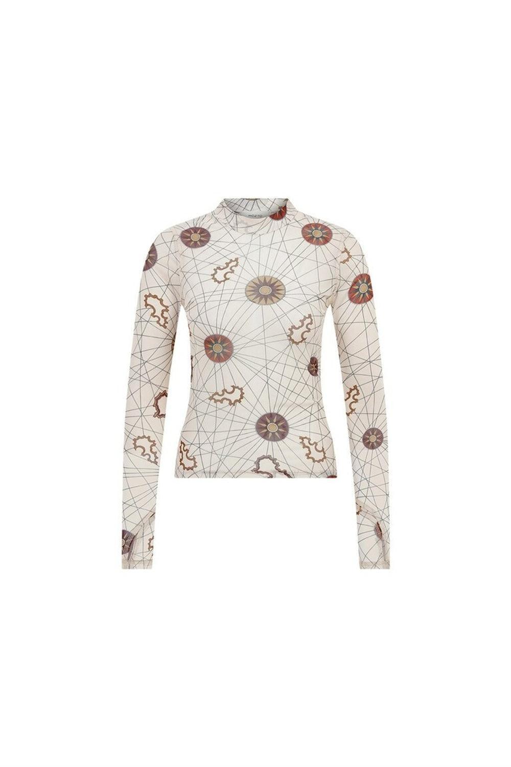 Mozto-Nora Güneş Baskılı Bej Tül Body-T-Shirts-2-Milagron.com