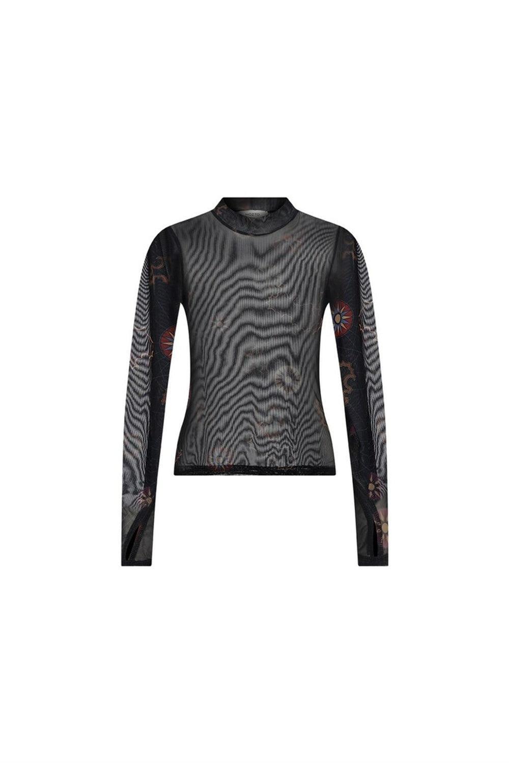 Mozto-Nora Güneş Baskılı Siyah Tül Body-T-Shirts-1-Milagron.com