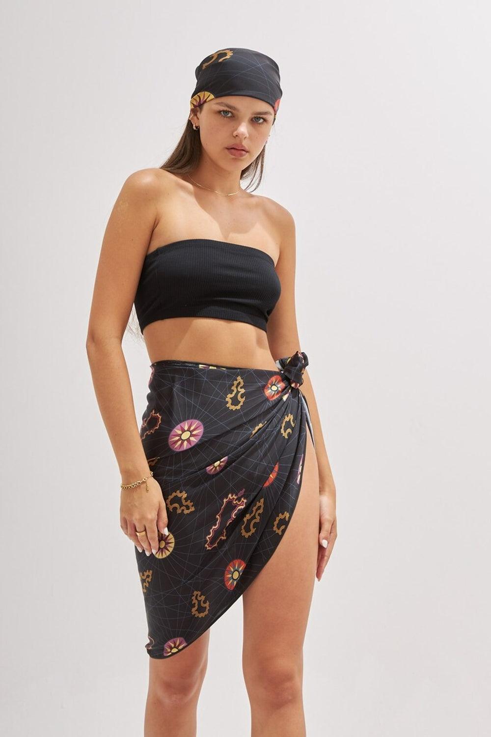 Mozto-Sunny Basklı Siyah Pareo-Pareo & Bandana-2-Milagron.com