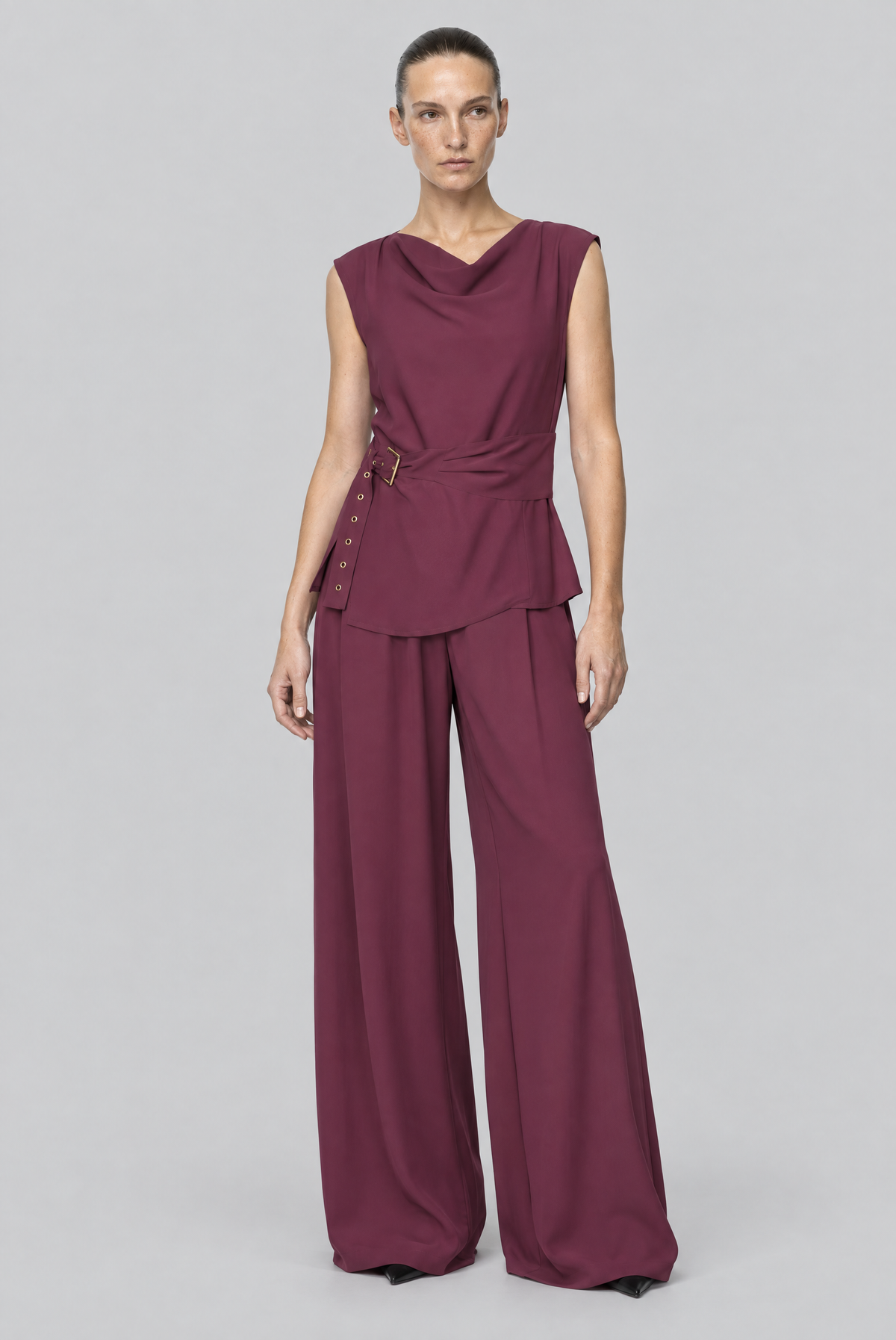 Ayla Tencel Geniş Paça Pantolon Mürdüm