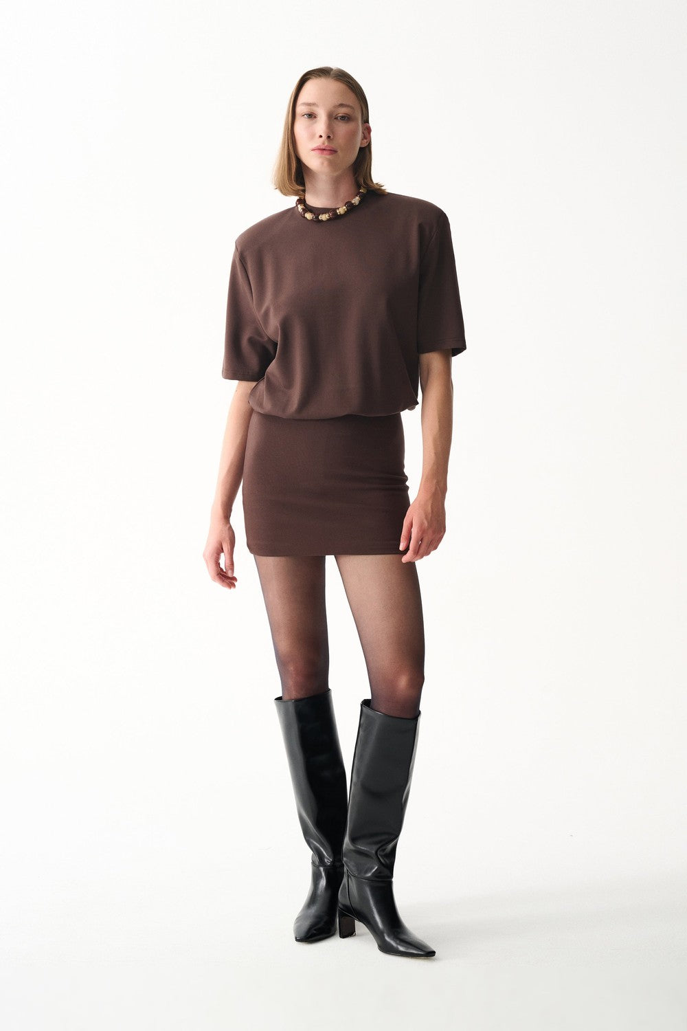 Naia-Miu T Shirt Elbise / Kahverengi-Elbise-4-Milagron.com