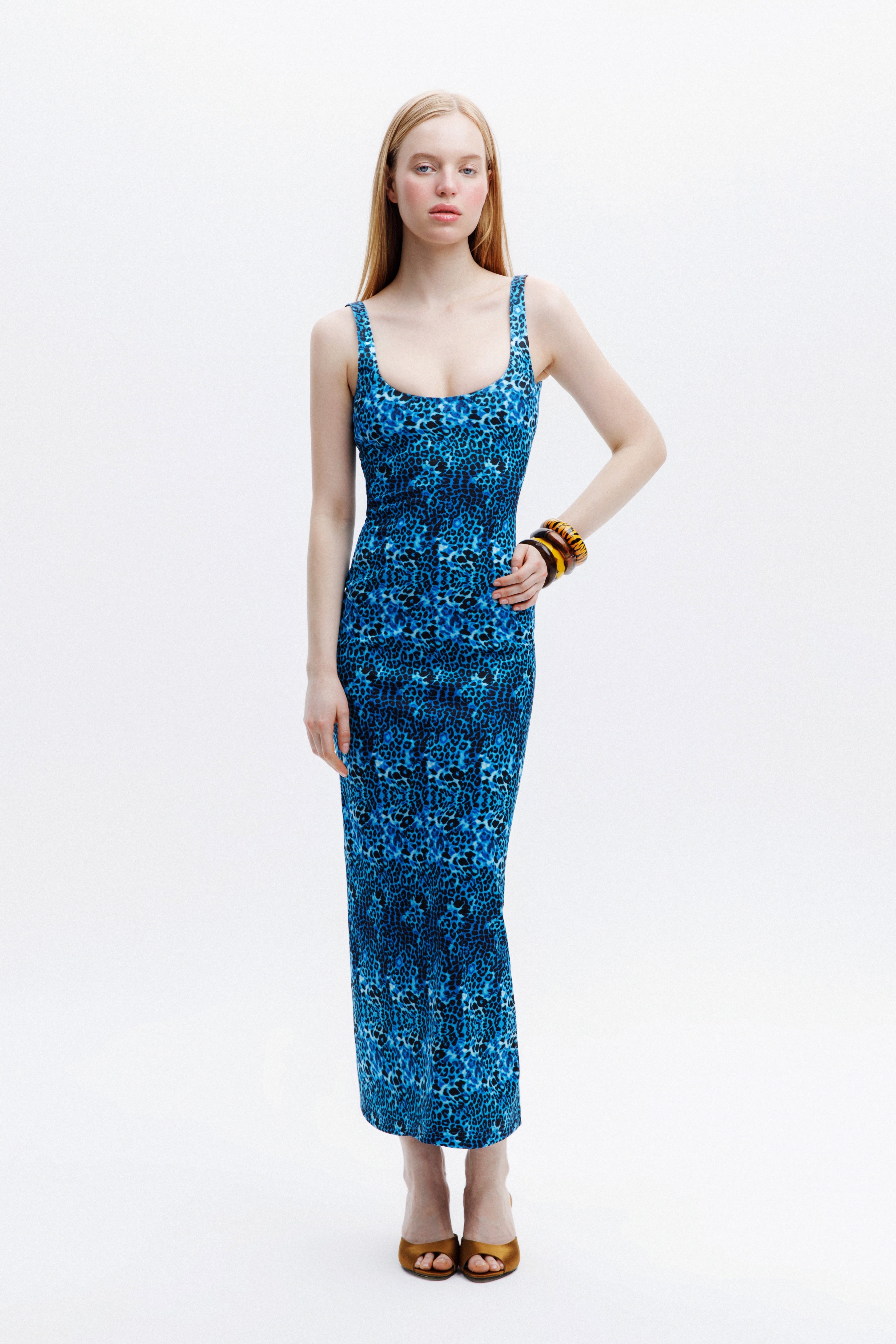 Naia-Alora Elbi̇se / Mavi̇ Leopar Desenli̇-Elbise-1-Milagron.com