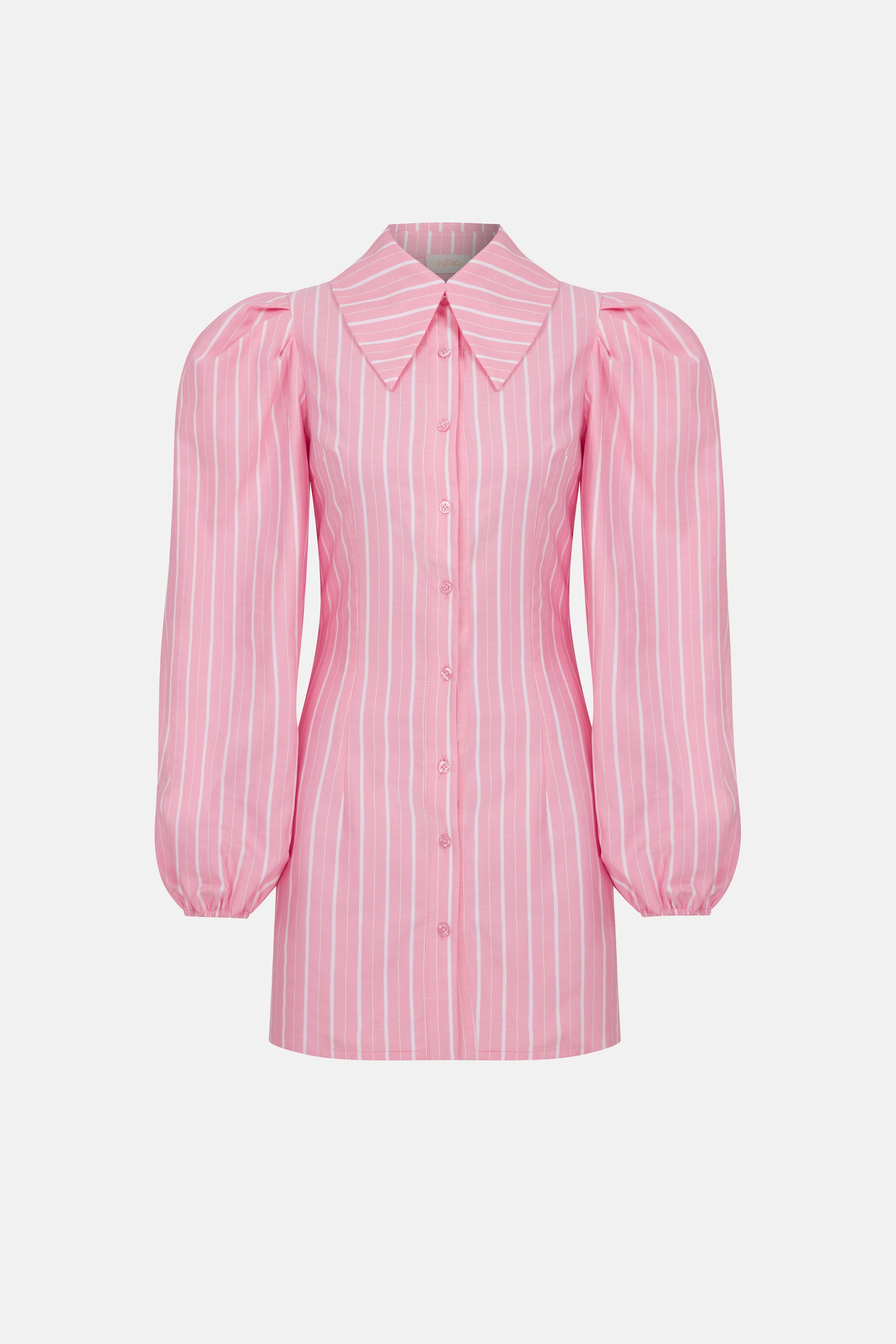 Naia-Amber Gömlek Elbise / Pembe Çizgili-Elbise-6-Milagron.com