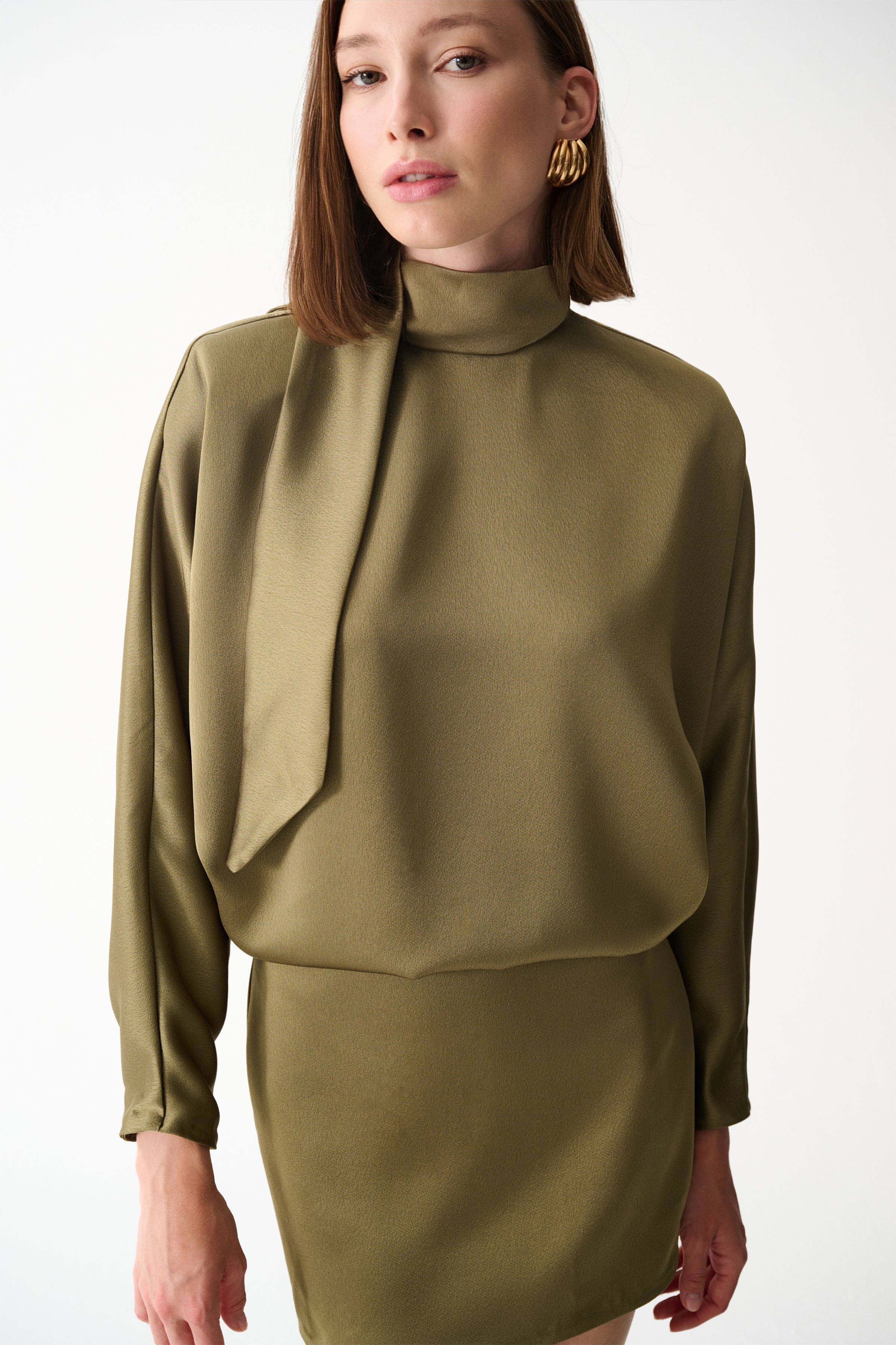 Naia-Amore Saten Elbise / Zeytin Yeşili-Elbise-7-Milagron.com