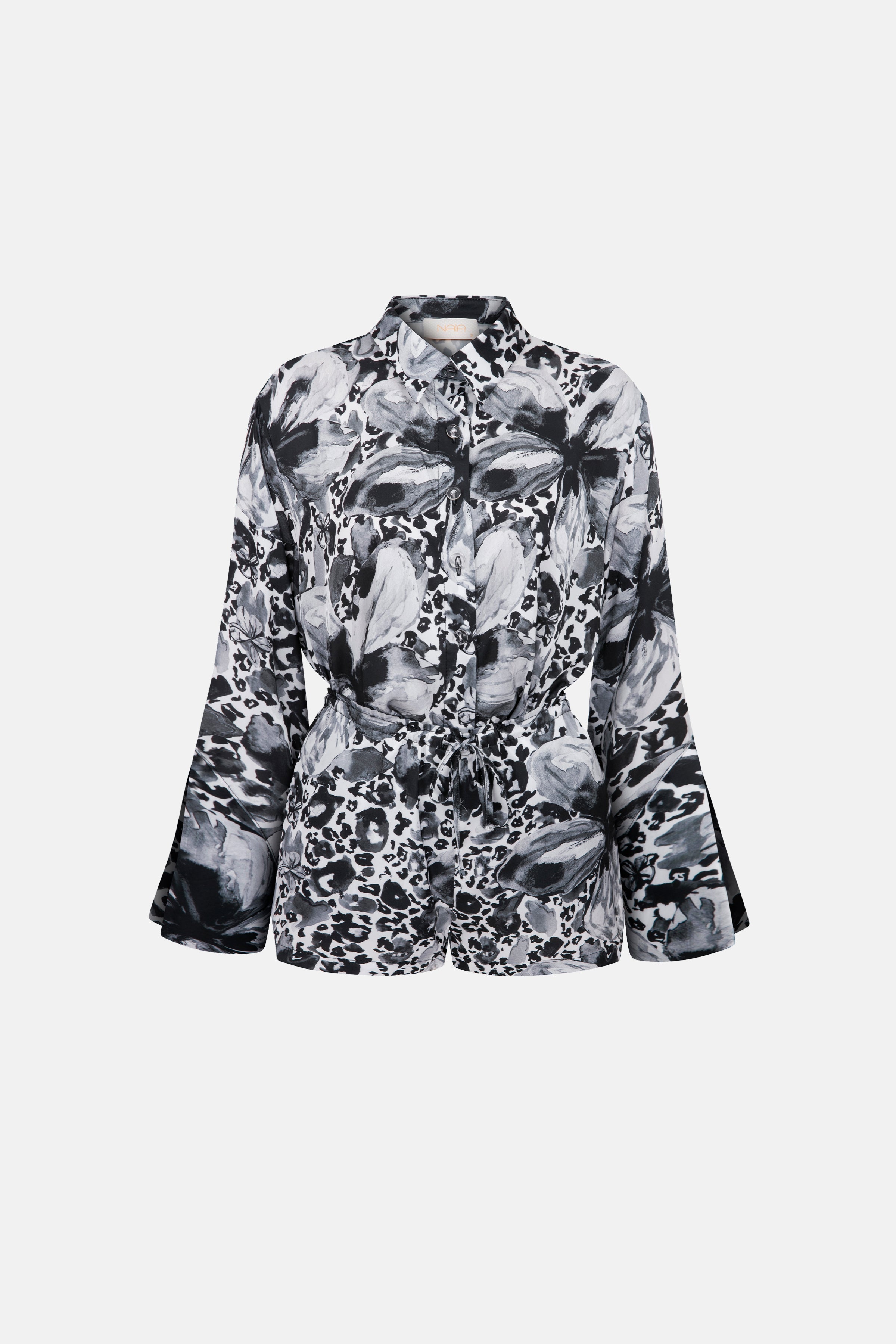 Naia-Aura Şortlu Takım / Siyah Beyaz Çiçekli-Alt - Üst Takım-1-Milagron.com