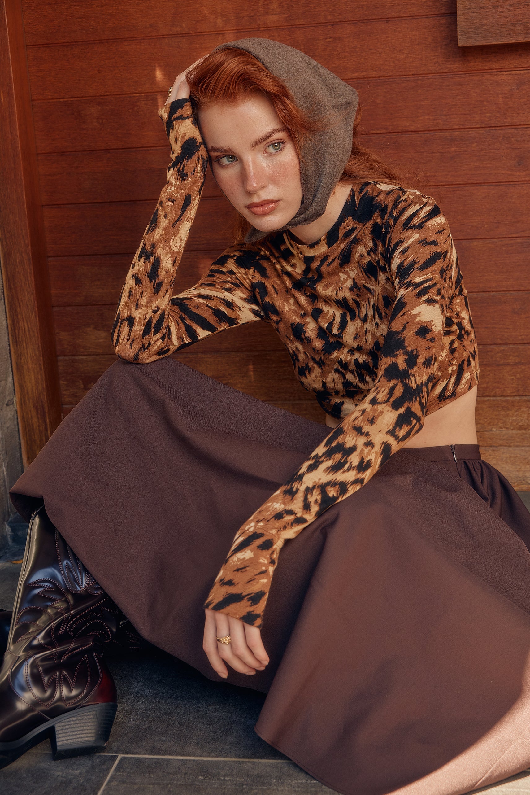 Naia-Ava Maxi Etek / Kahverengi-Etek-2-Milagron.com