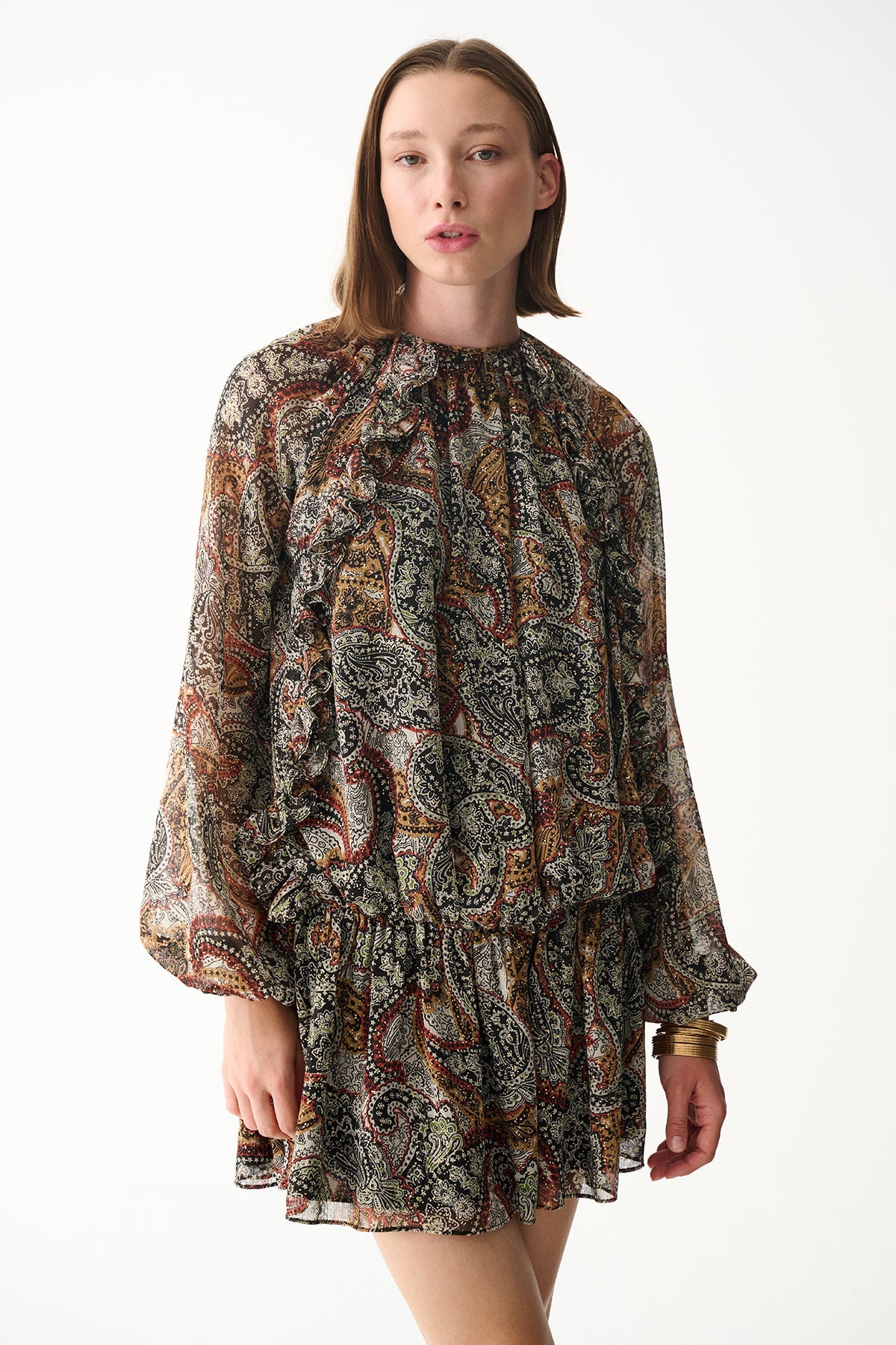 Naia-Bambi Elbise / Kahverengi şal Desenli-Elbise-3-Milagron.com