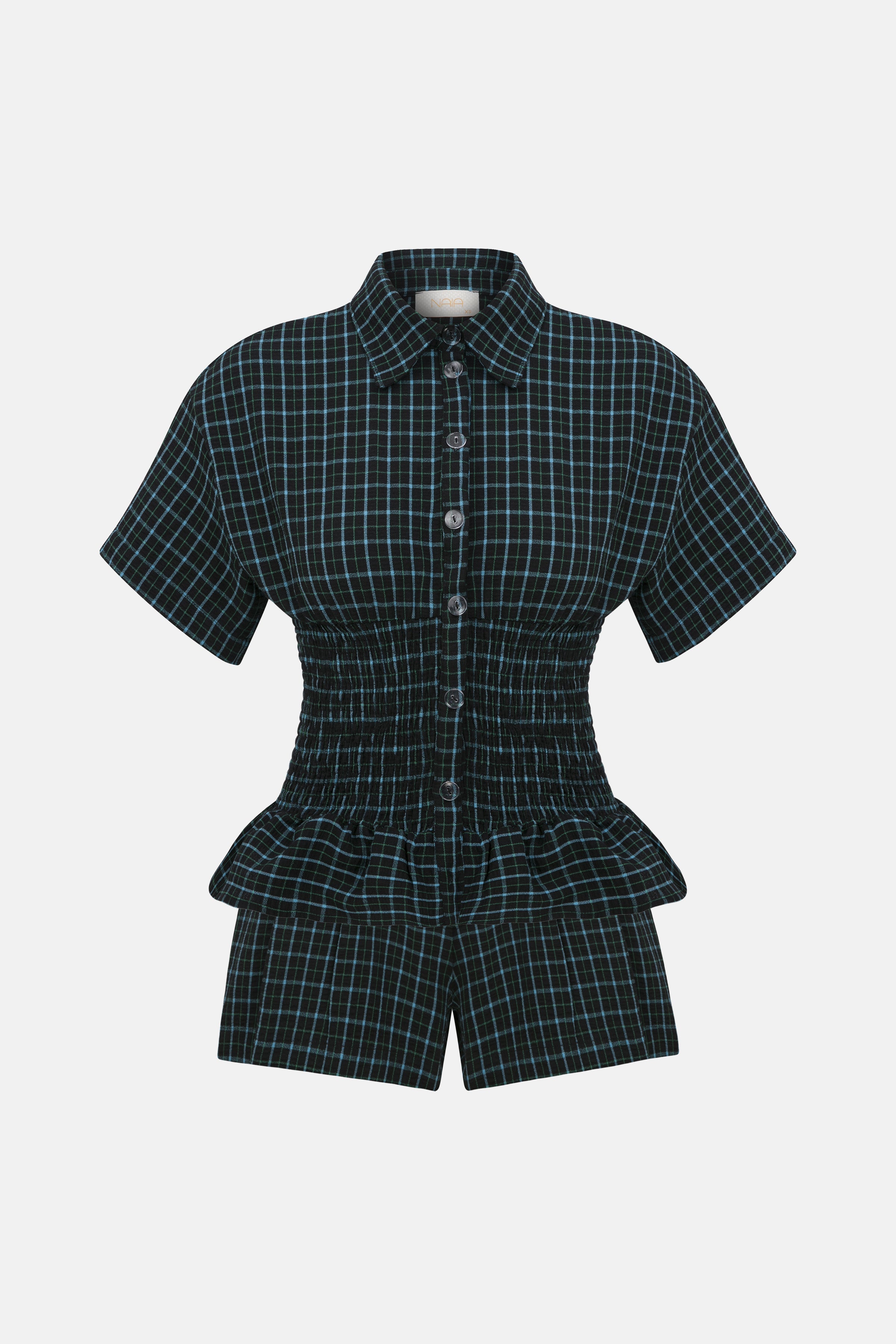 Naia-Blair şort / Yeşi̇l Mavi̇ Ekoseli̇-Şort-3-Milagron.com