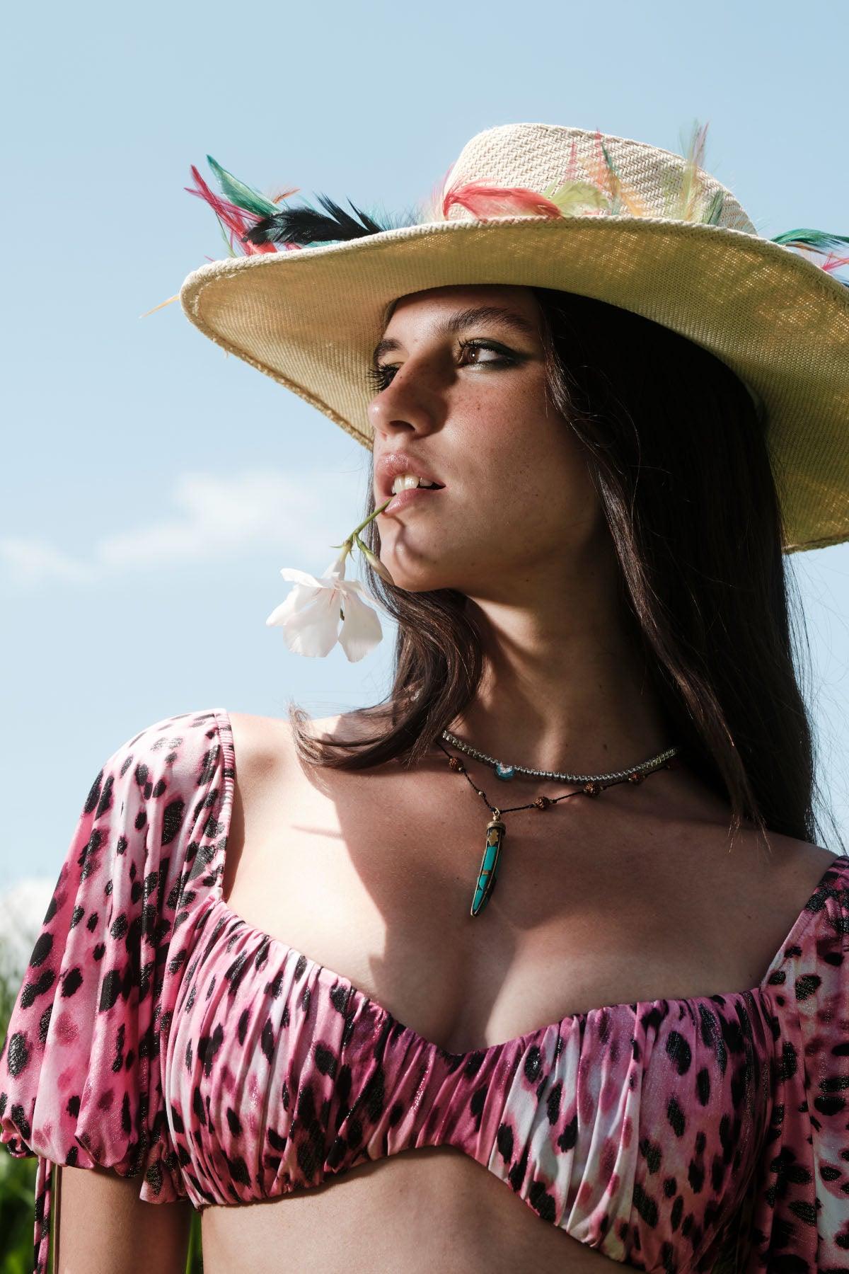 Naia-Bonita Crop Top / Pembe Orman Desenli-Crop Top-3-Milagron.com