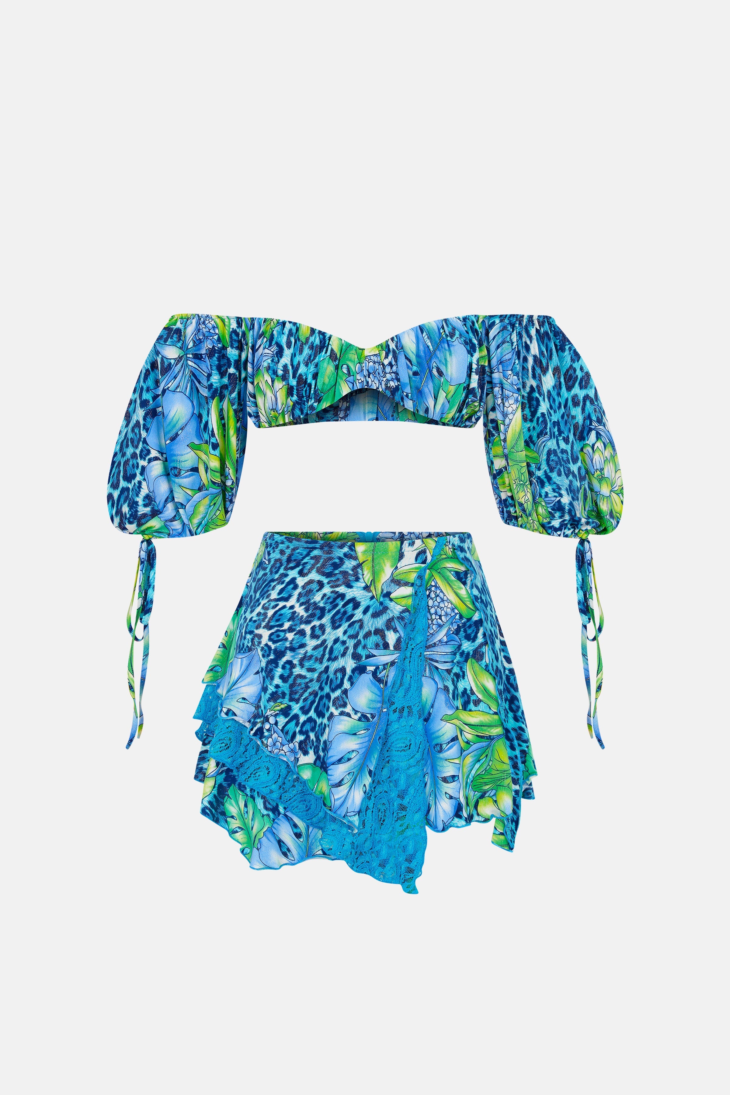 Naia-Bonita Crop Top / Yeşil Tropik Desenli-Crop Top-7-Milagron.com