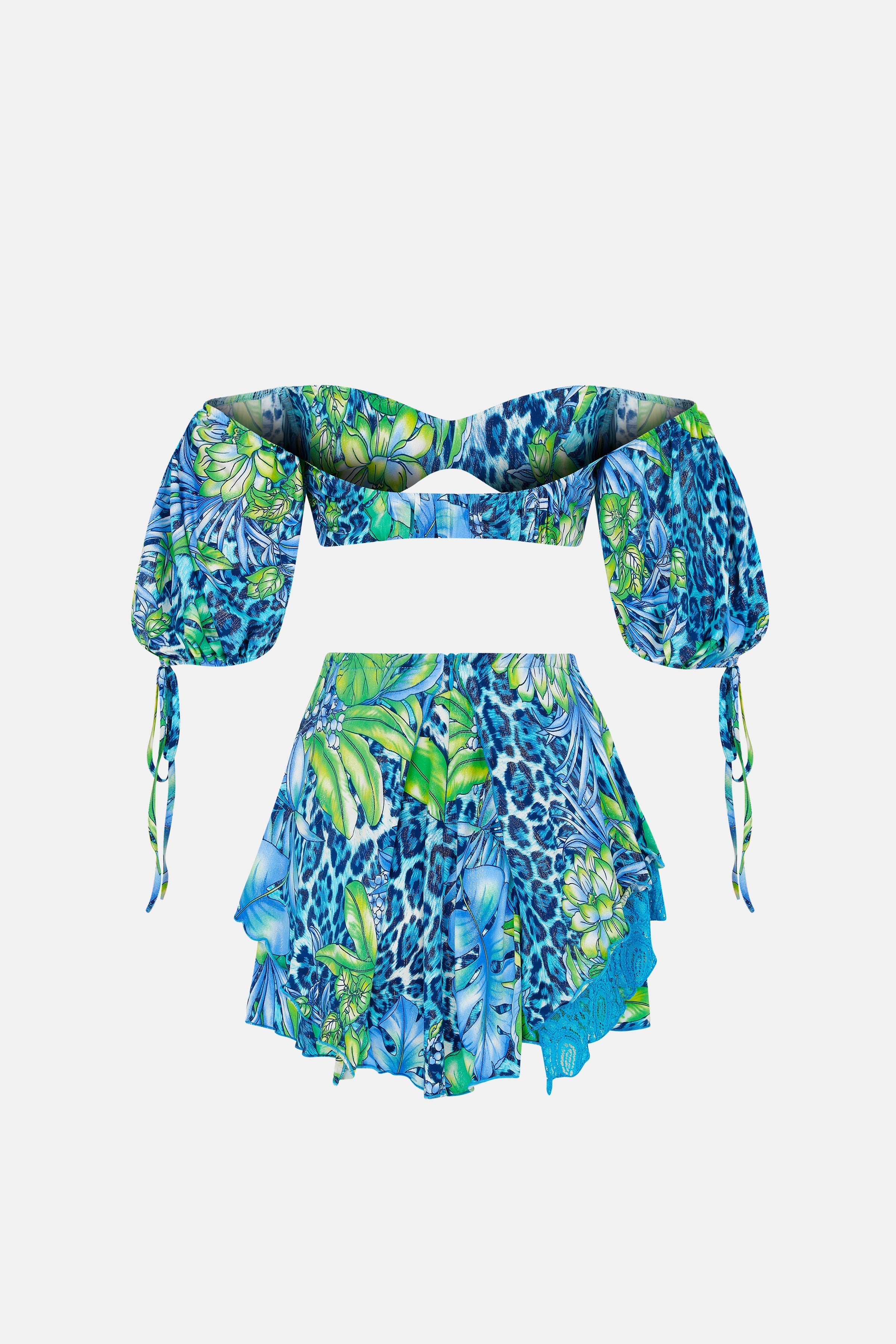 Naia-Bonita Crop Top / Yeşil Tropik Desenli-Crop Top-8-Milagron.com