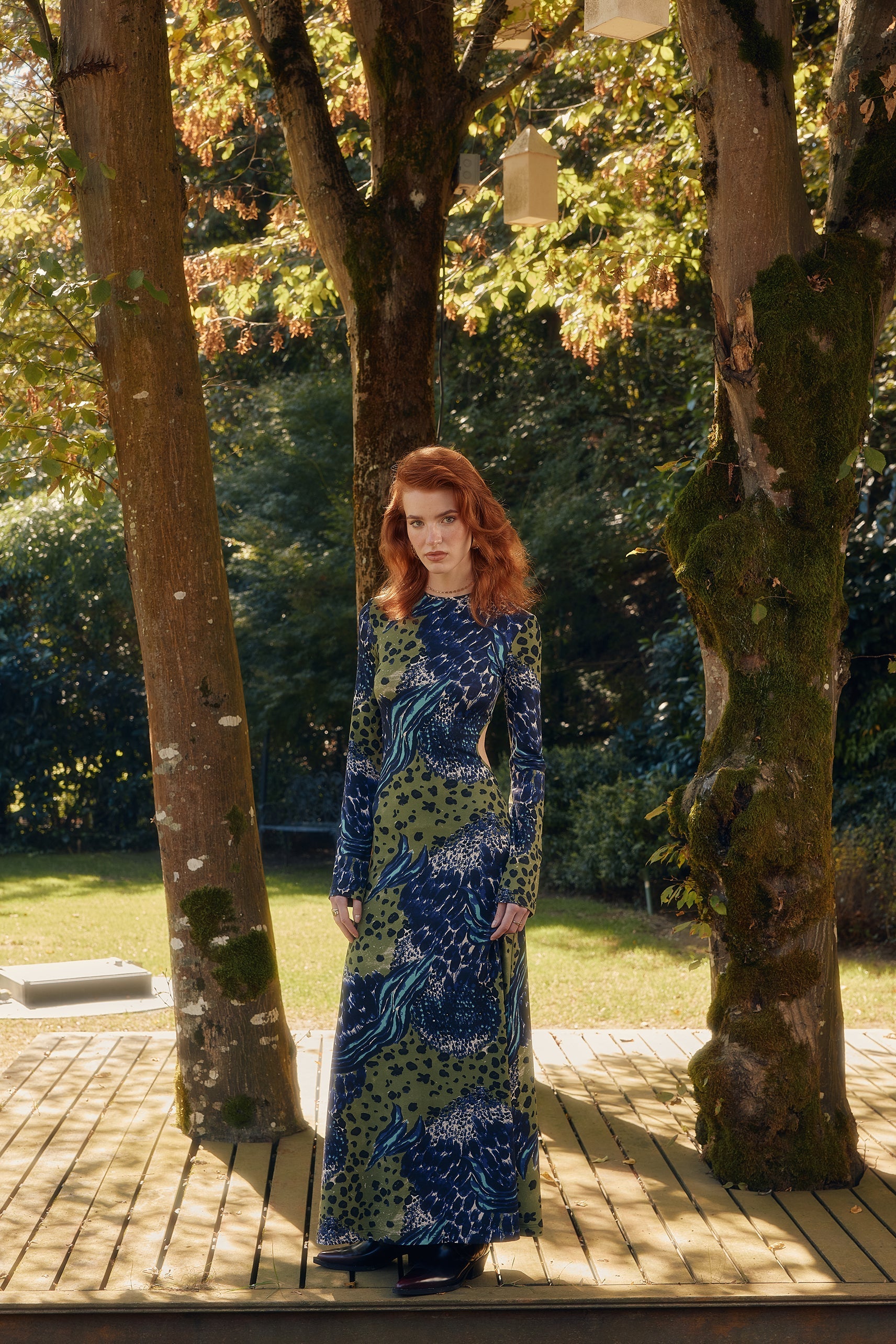 Naia-Charlotte Elbi̇se / Mavi̇ Yeşi̇l Desenli̇-Elbise-1-Milagron.com