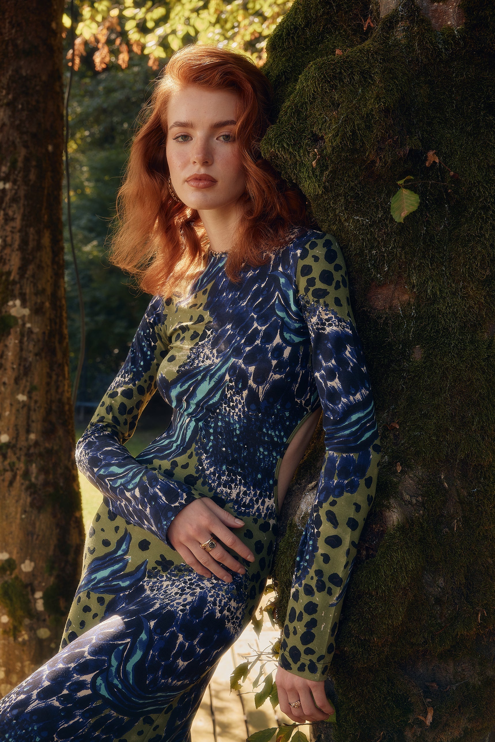 Naia-Charlotte Elbi̇se / Mavi̇ Yeşi̇l Desenli̇-Elbise-2-Milagron.com