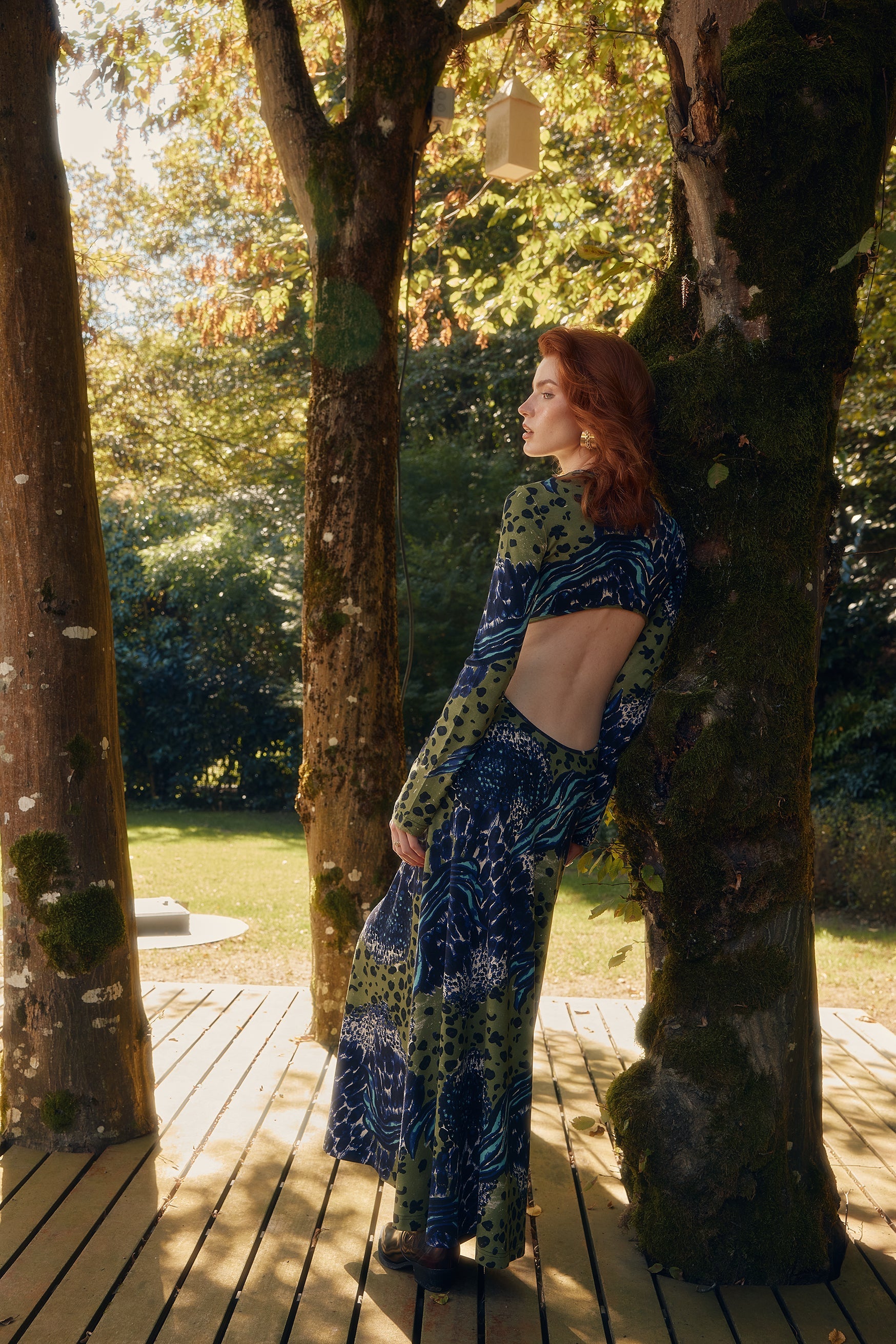 Naia-Charlotte Elbi̇se / Mavi̇ Yeşi̇l Desenli̇-Elbise-3-Milagron.com