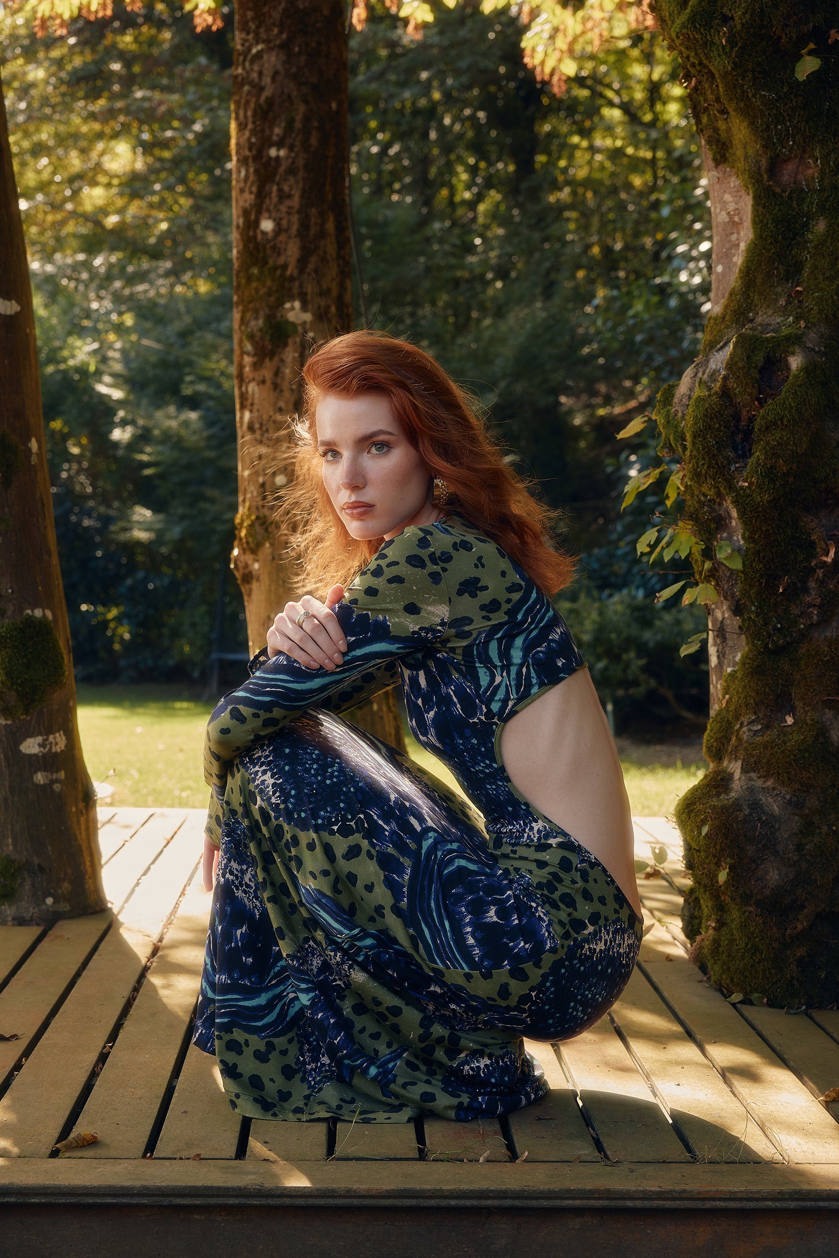 Naia-Charlotte Elbi̇se / Mavi̇ Yeşi̇l Desenli̇-Elbise-4-Milagron.com