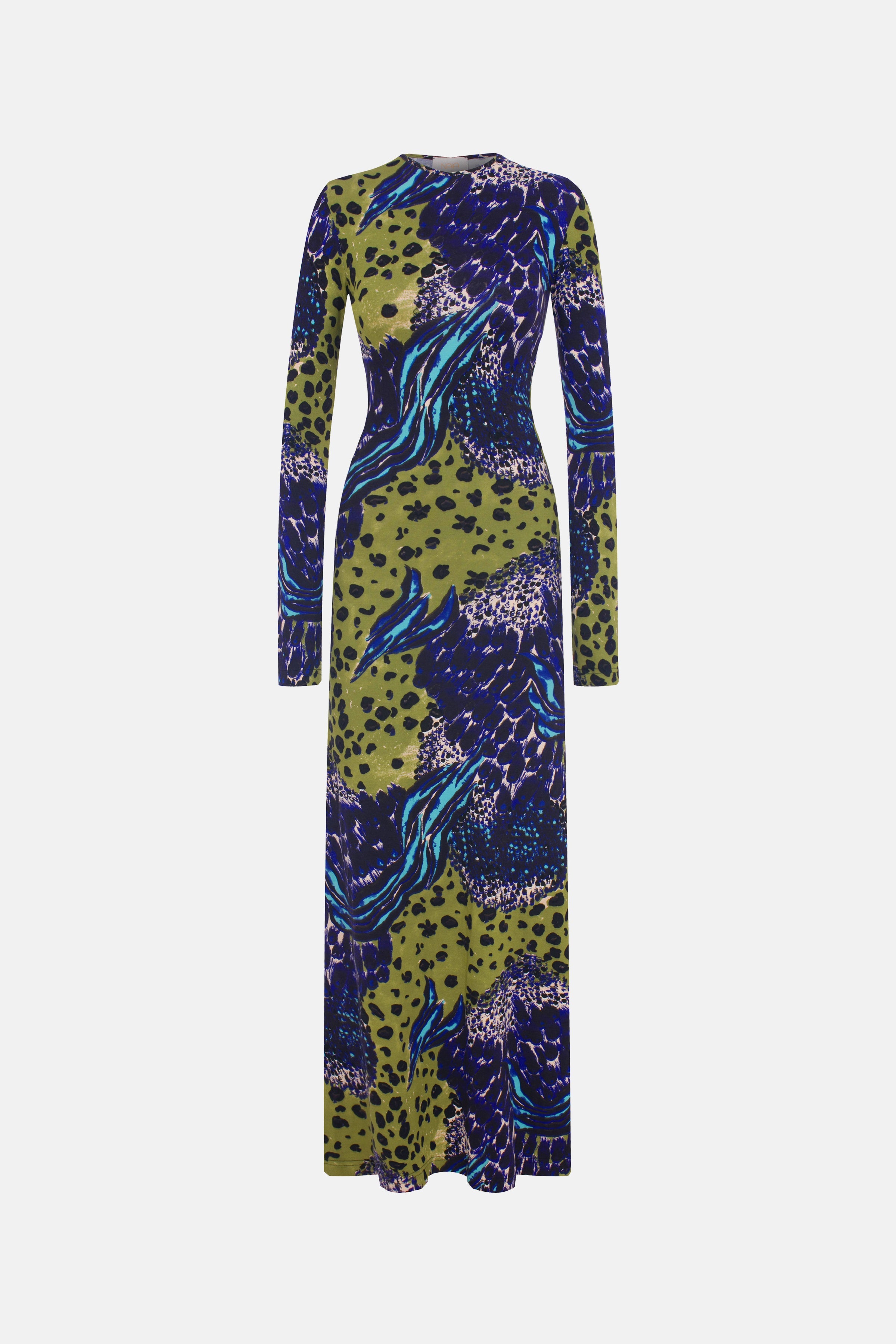 Naia-Charlotte Elbi̇se / Mavi̇ Yeşi̇l Desenli̇-Elbise-5-Milagron.com