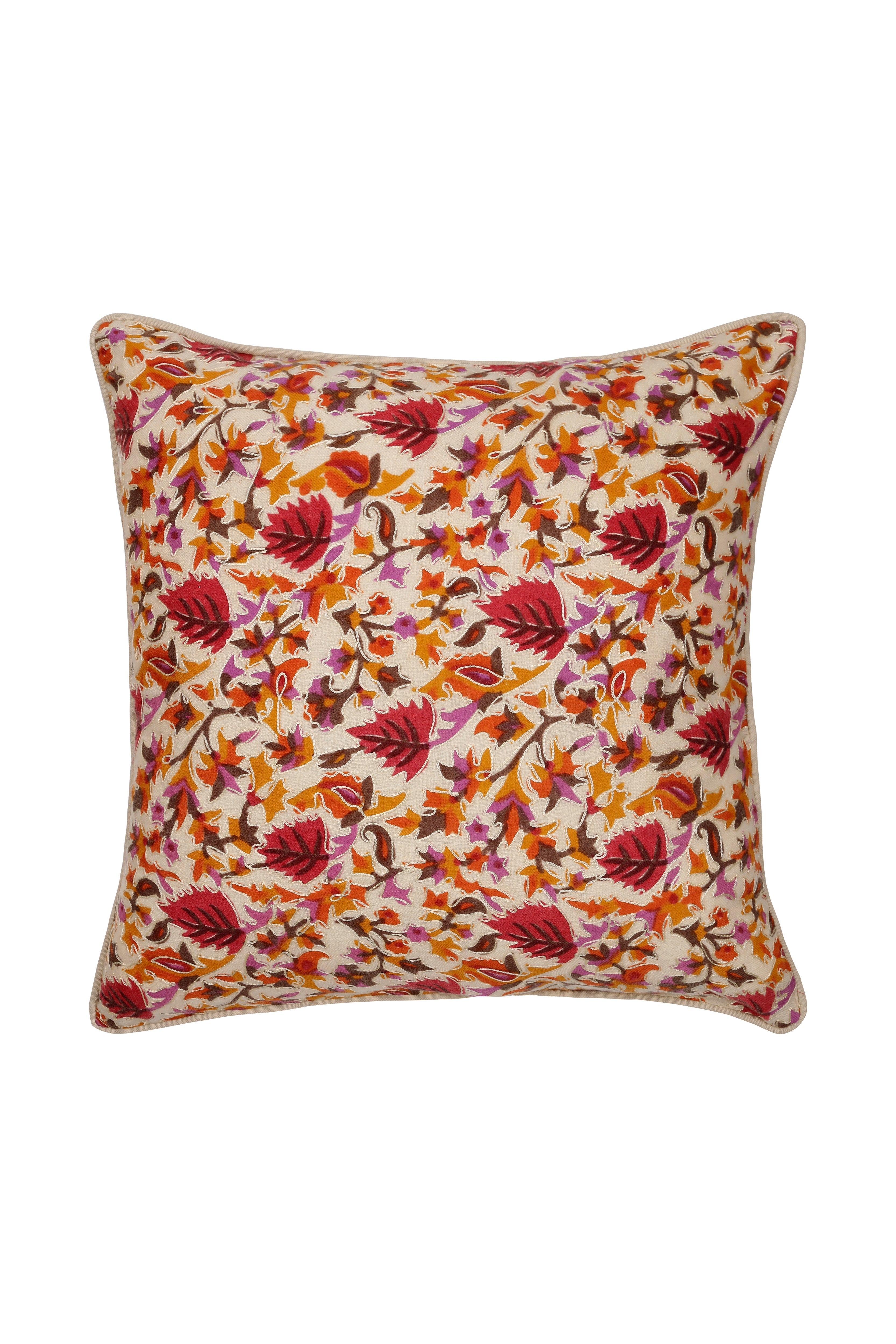 Naia Home-Chloris Kare Yastık / Bordo Turuncu Çiçekli-Yastık Kılıfı-1-Milagron.com
