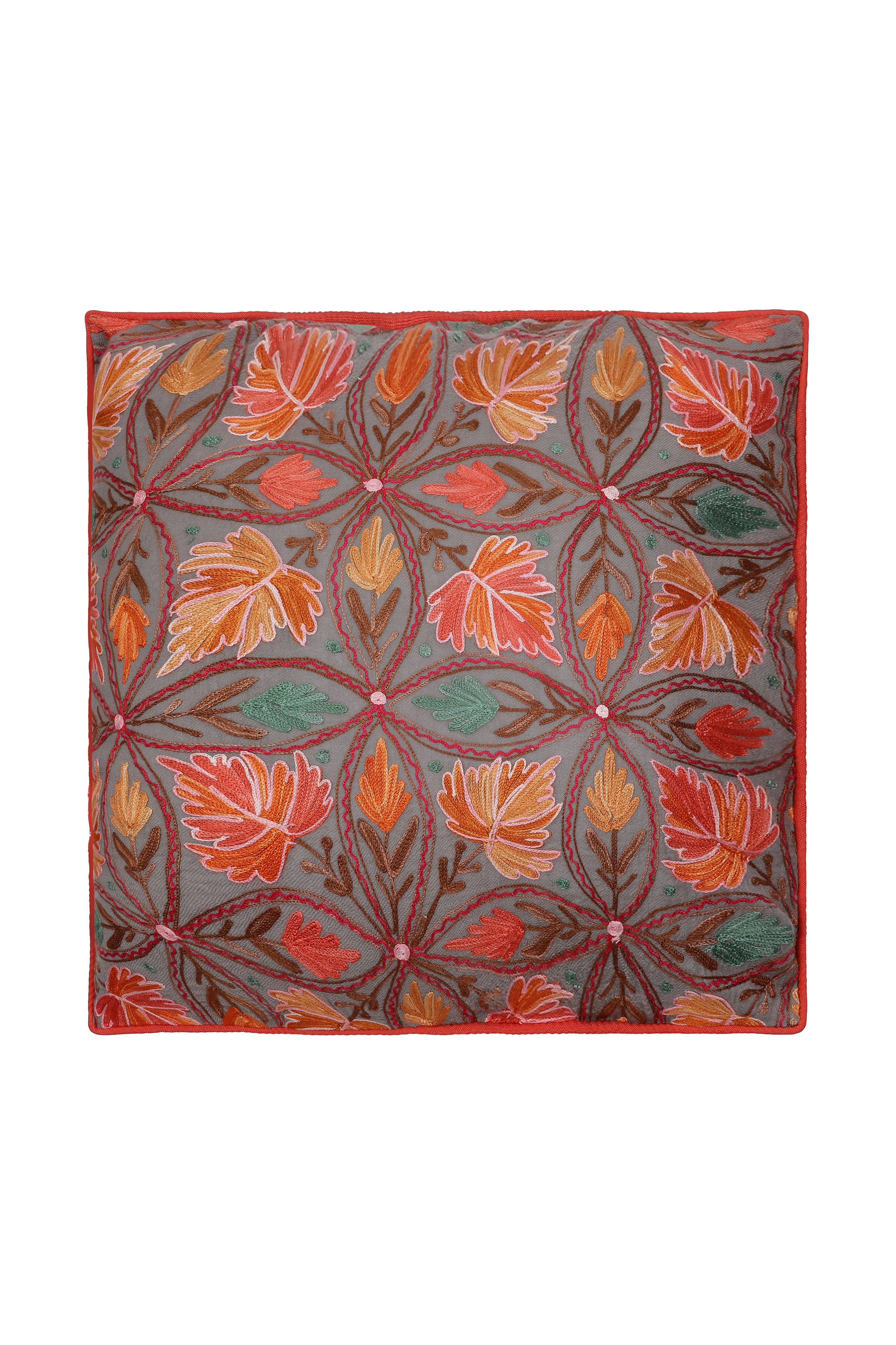 Naia Home-Chloris Kare Yastık / Gri Turuncu Çiçekli-Yastık-1-Milagron.com