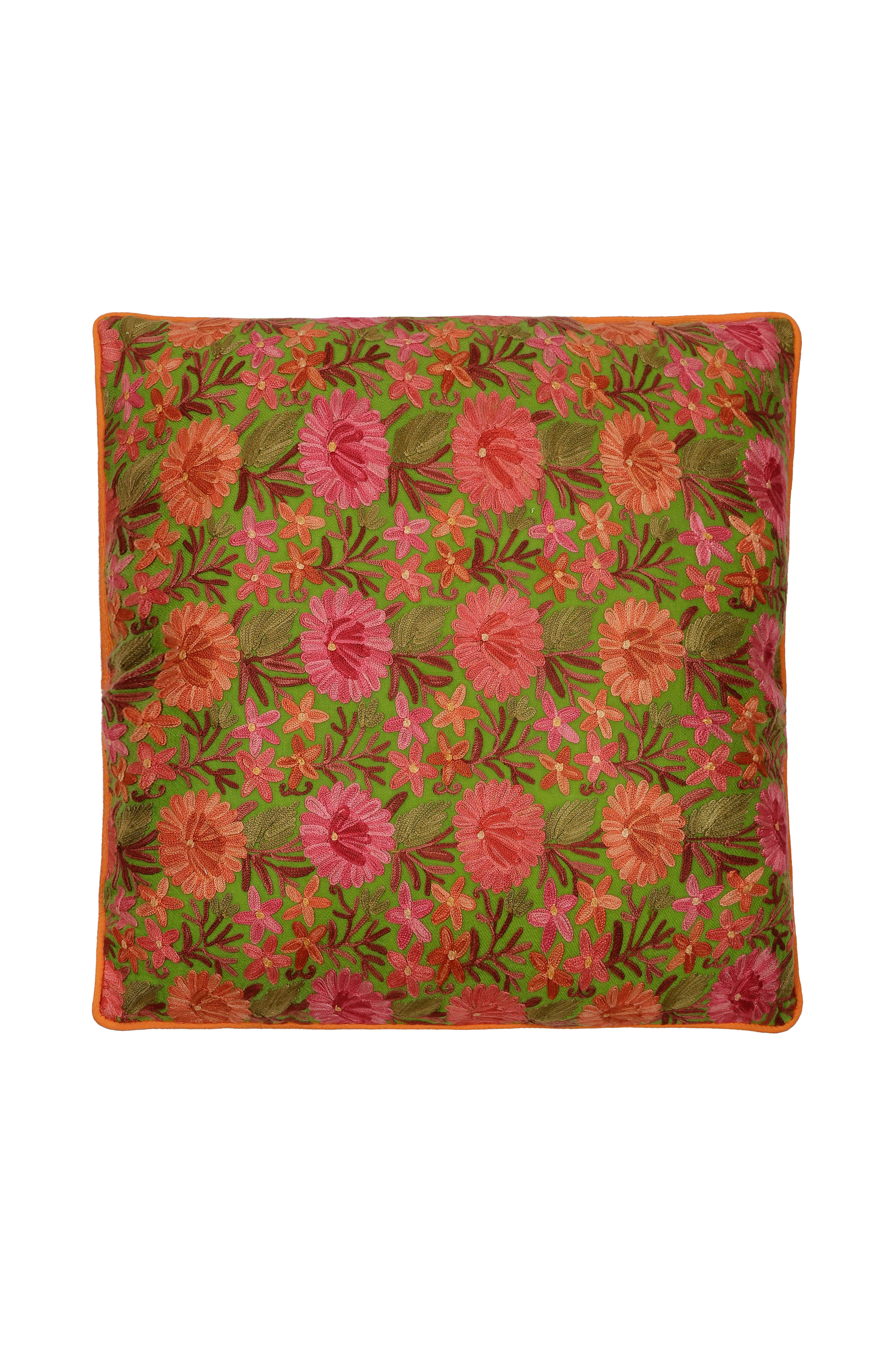 Naia Home-Chloris Kare Yastık / Yeşil Turuncu Çiçekli-Yastık-1-Milagron.com