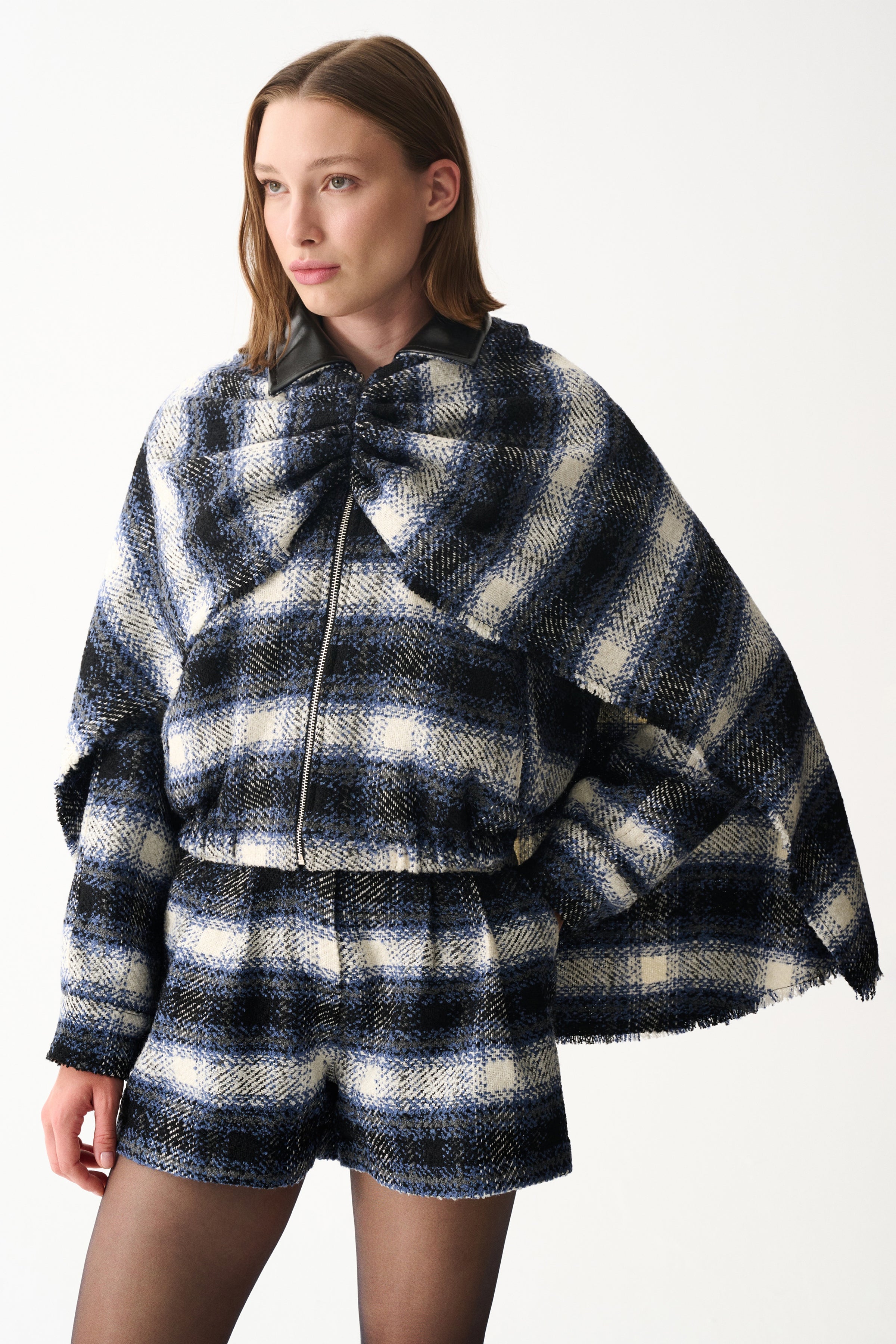 Naia-Indigo Pelerin / Laci̇vert Ekoseli̇-Ceket-2-Milagron.com