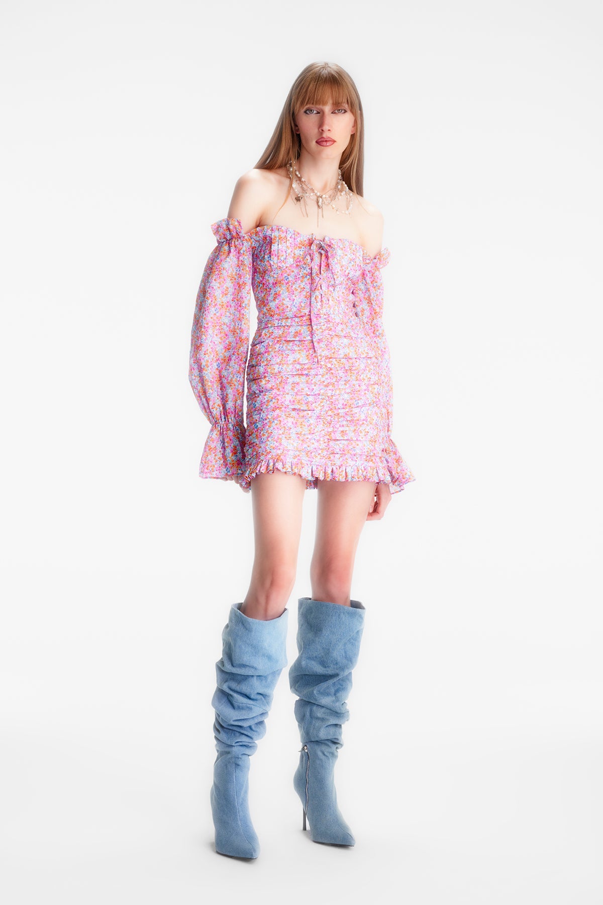 Naia-Lily Elbi̇se / Pembe Çiçekli-Elbise-3-Milagron.com