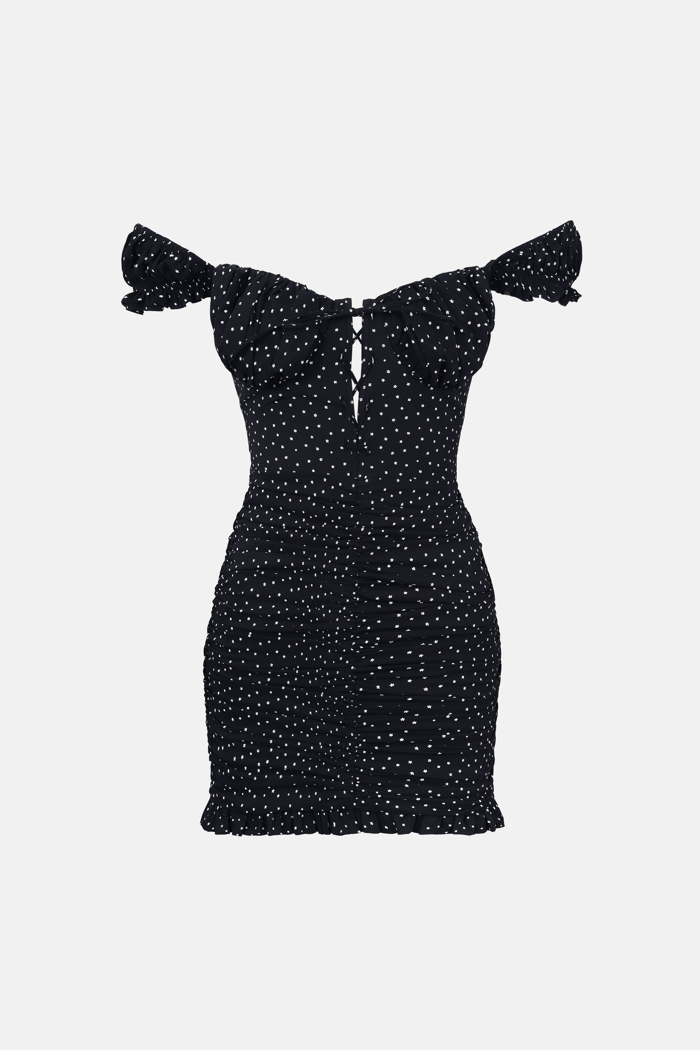 Naia-Lily Elbi̇se / Siyah Beyaz Çiçekli-Elbise-4-Milagron.com