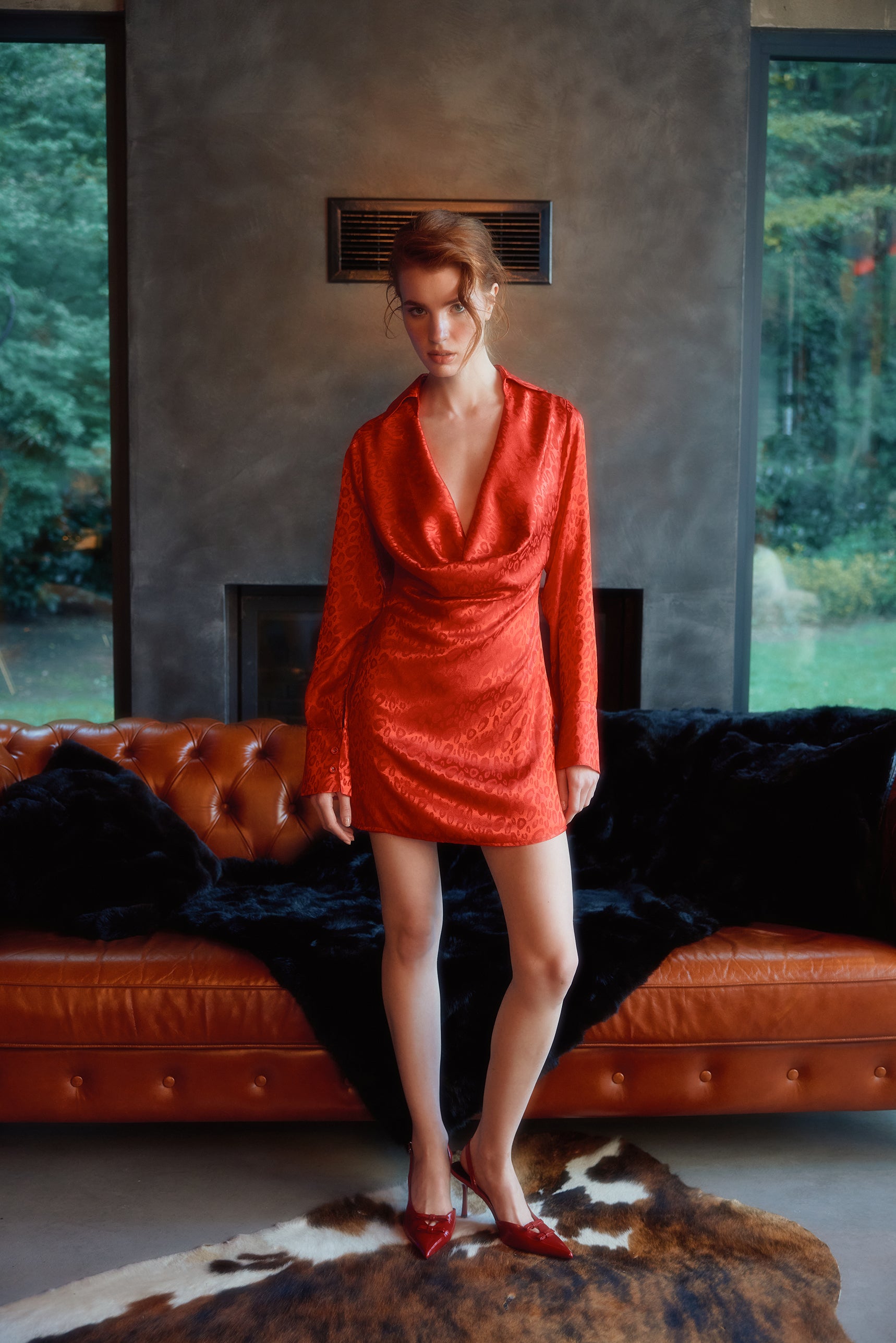 Naia-Lucia Degaje Elbi̇se / Kırmızı Leopar Desenli-Elbise-1-Milagron.com